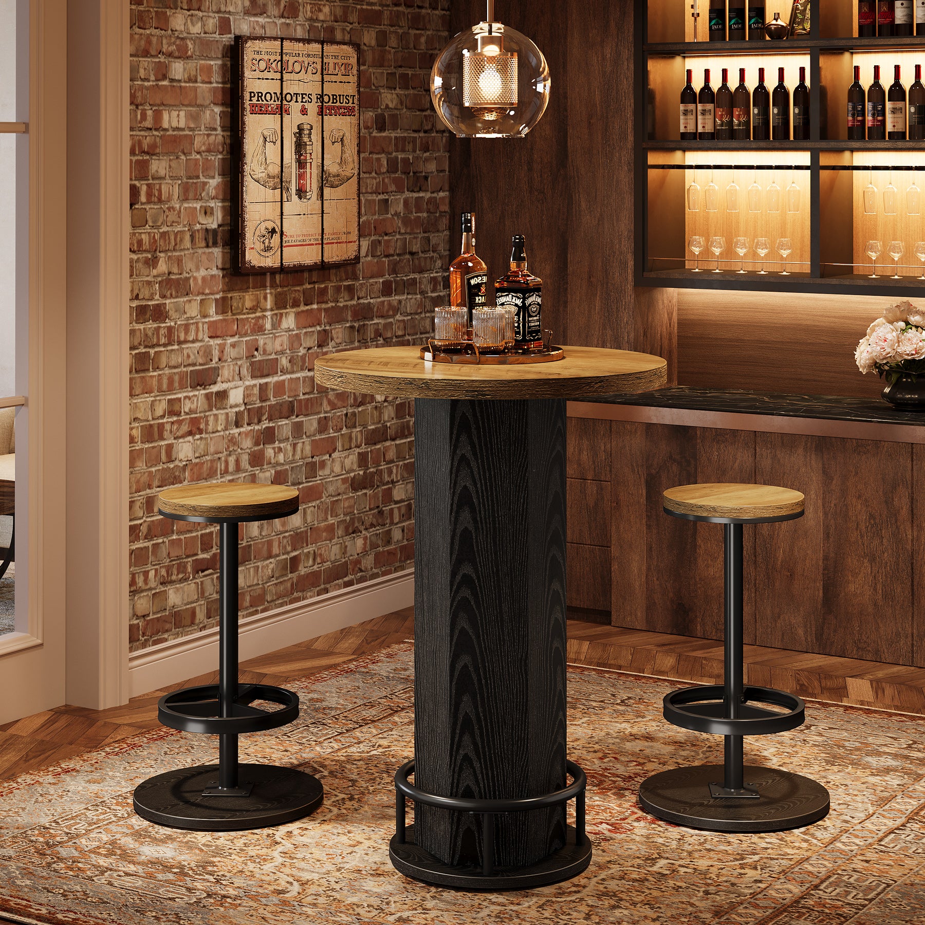 Bistro Sets with 2 Barstools, Pub Cocktail Table Bar Table with Chairs