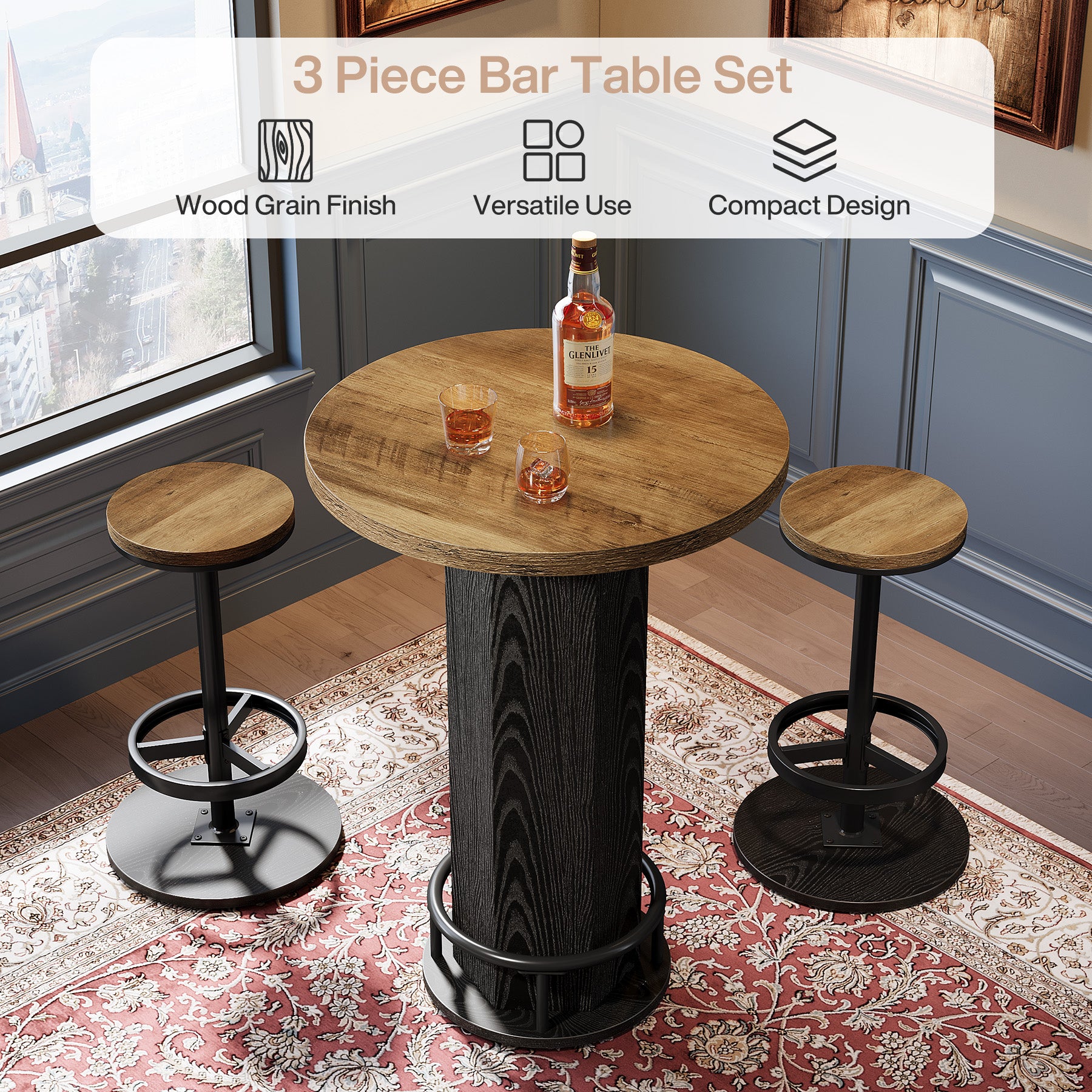 Bistro Sets with 2 Barstools, Pub Cocktail Table Bar Table with Chairs