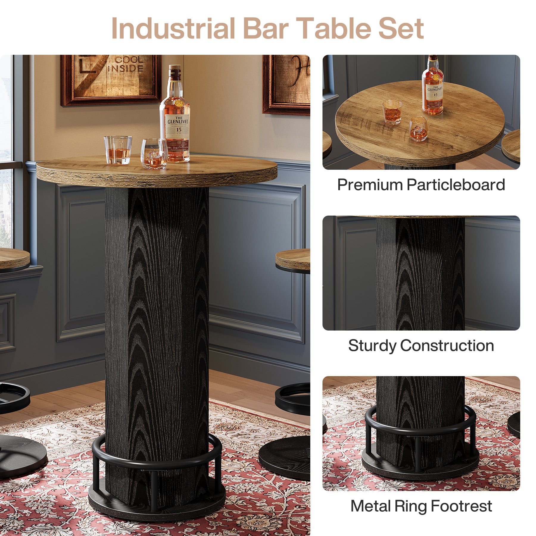 Bistro Sets with 2 Barstools, Pub Cocktail Table Bar Table with Chairs