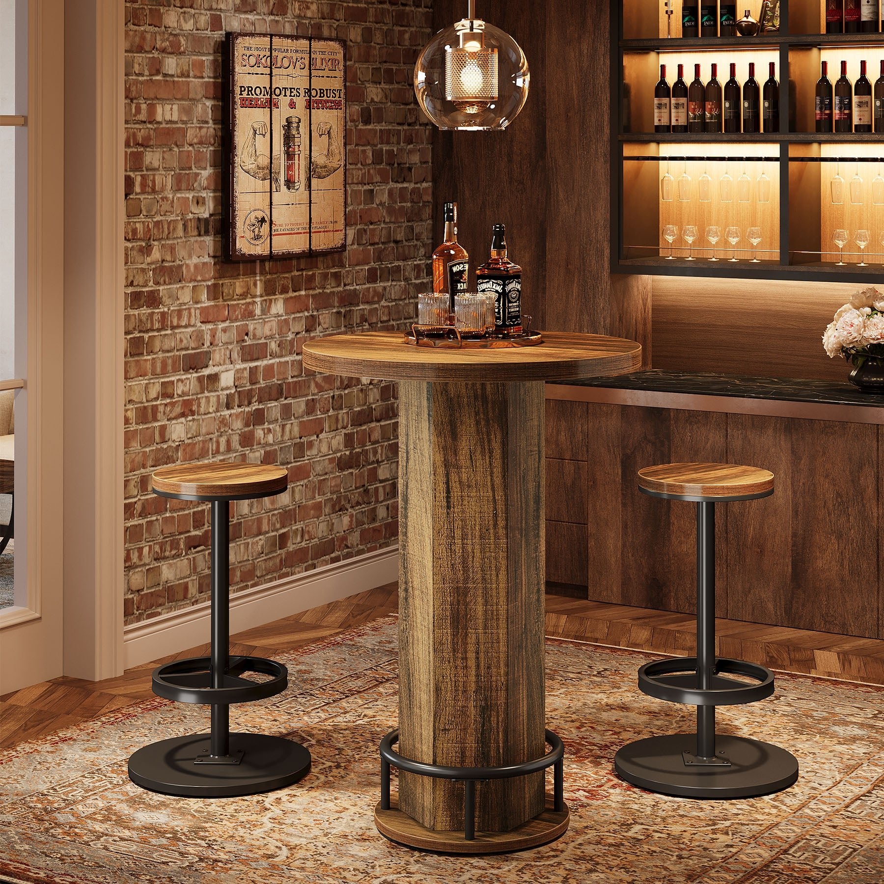 Bistro Sets with 2 Barstools, Pub Cocktail Table Bar Table with Chairs