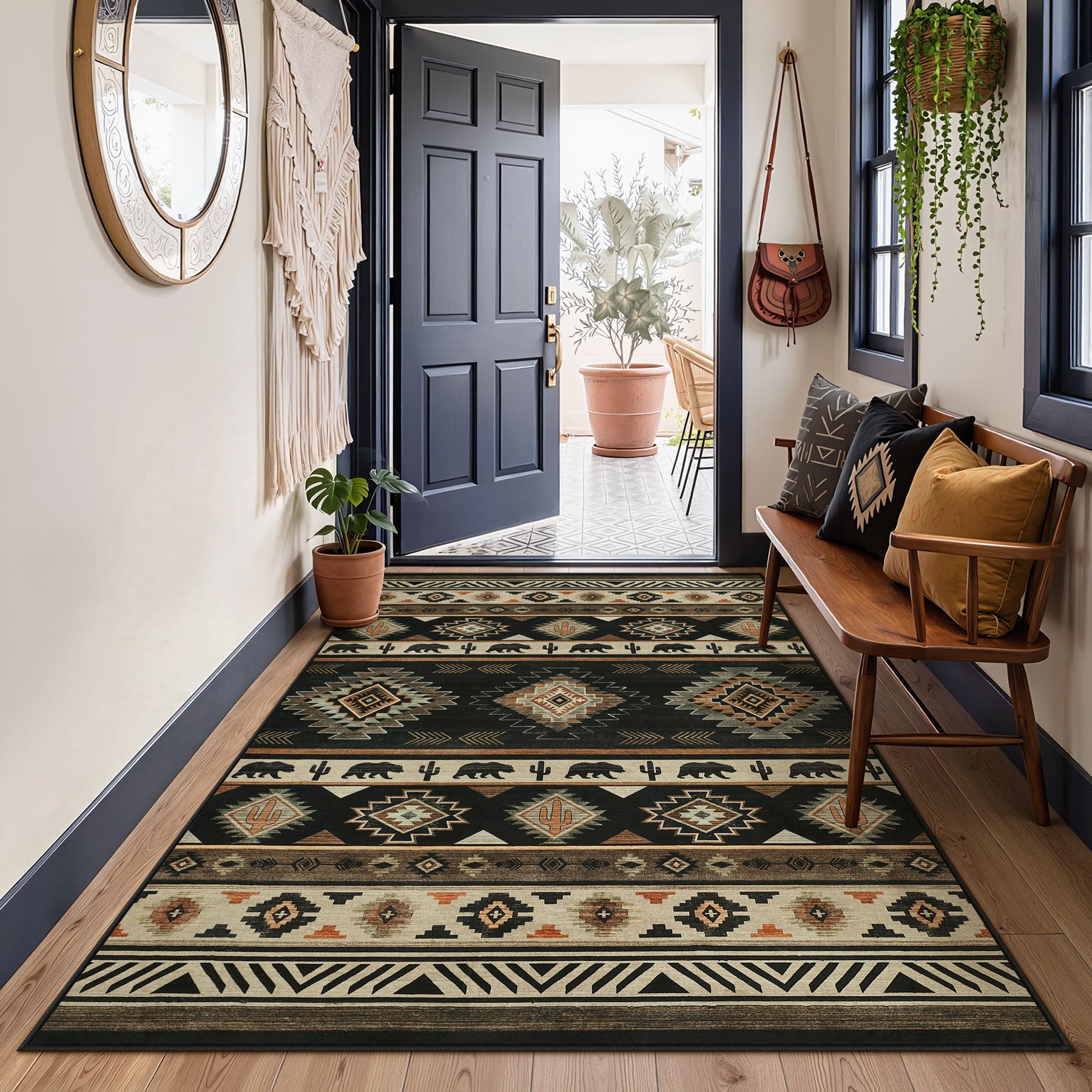 2.5x8/5x7 Boho Southwestern Area Rug, Soft Washable Non Skid Runners Rugs, Aztec Tribal Indoor Carpet for Home Decor