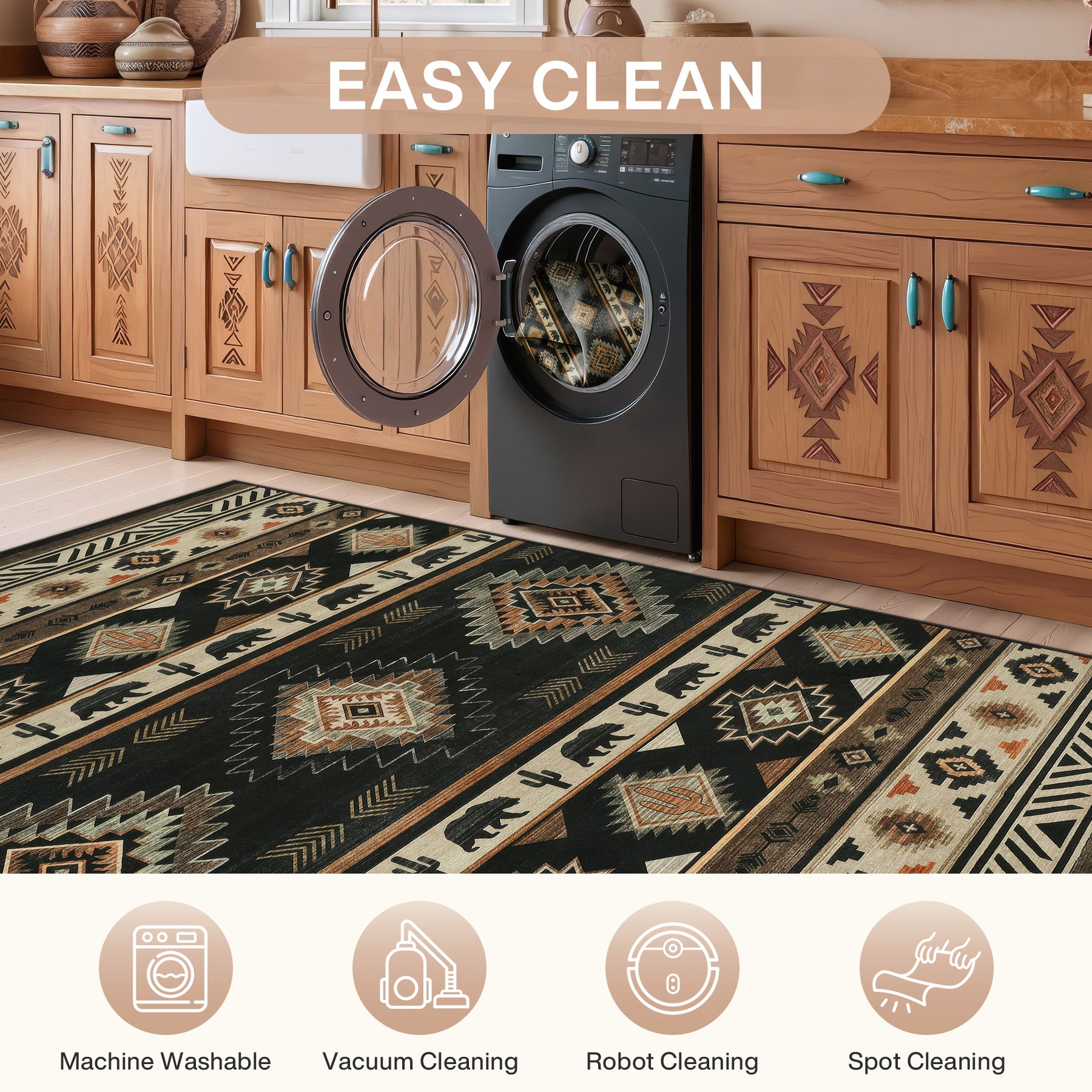 2.5x8/5x7 Boho Southwestern Area Rug, Soft Washable Non Skid Runners Rugs, Aztec Tribal Indoor Carpet for Home Decor