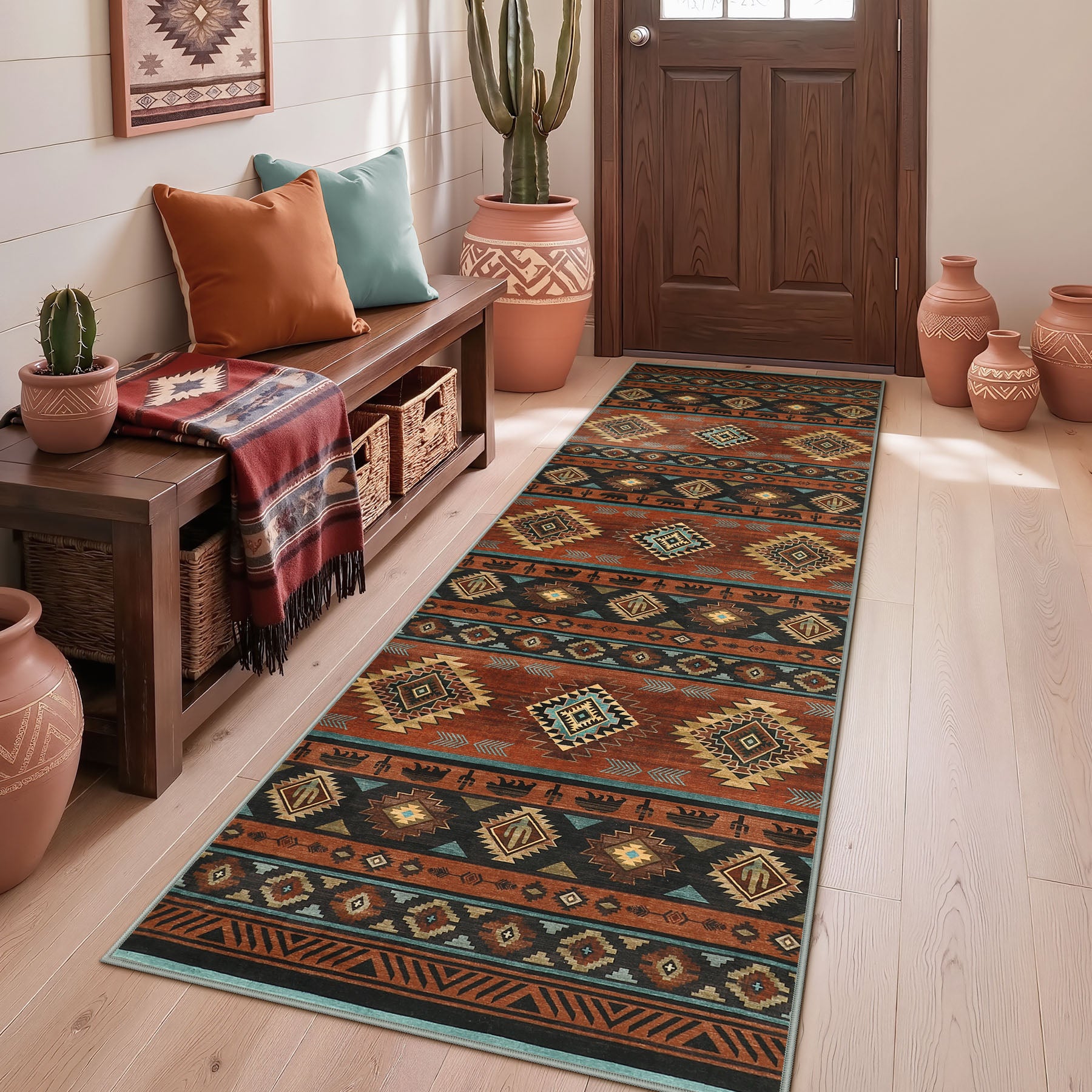 2.5x8/5x7 Boho Southwestern Area Rug, Soft Washable Non Skid Runners Rugs, Aztec Tribal Indoor Carpet for Home Decor