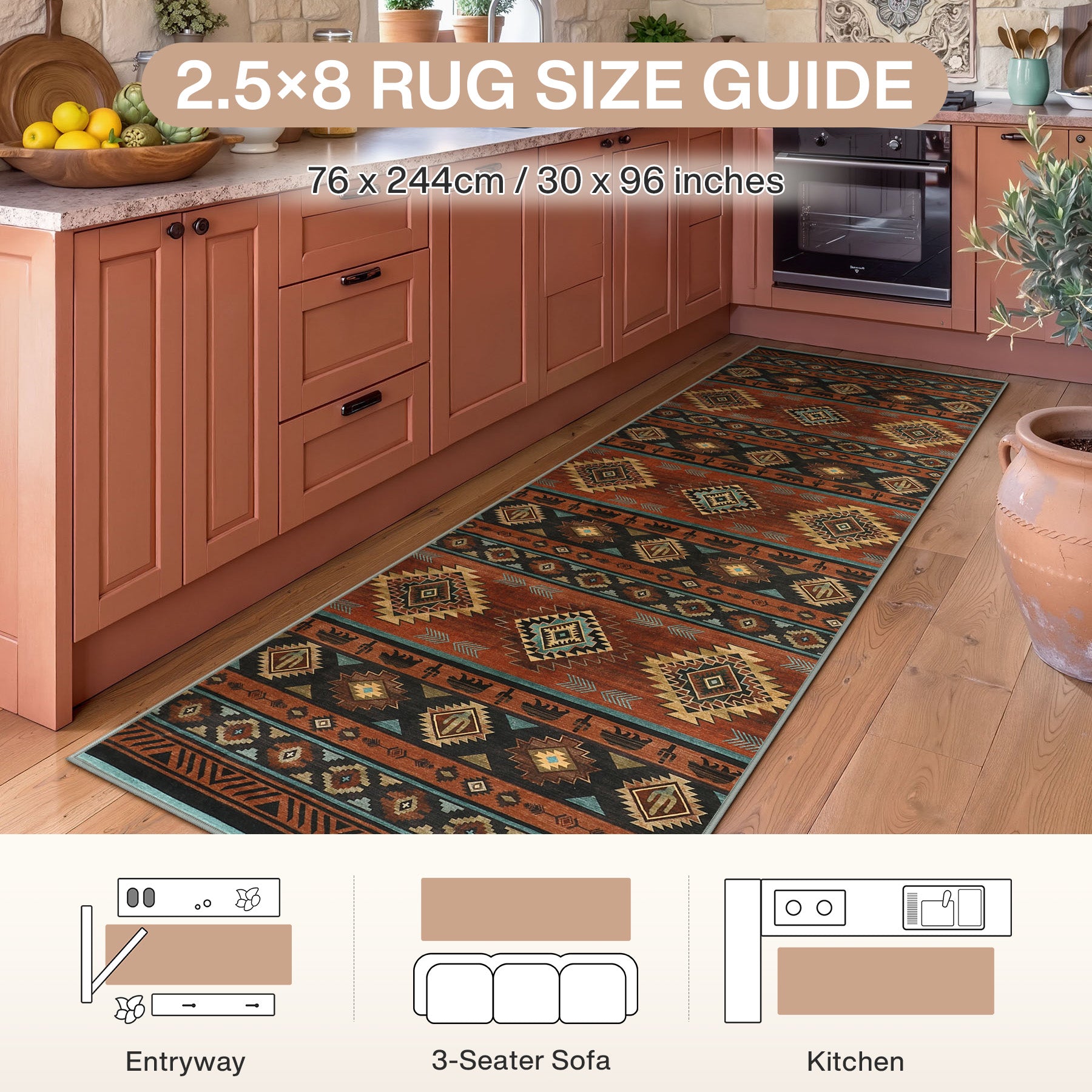 2.5x8/5x7 Boho Southwestern Area Rug, Soft Washable Non Skid Runners Rugs, Aztec Tribal Indoor Carpet for Home Decor