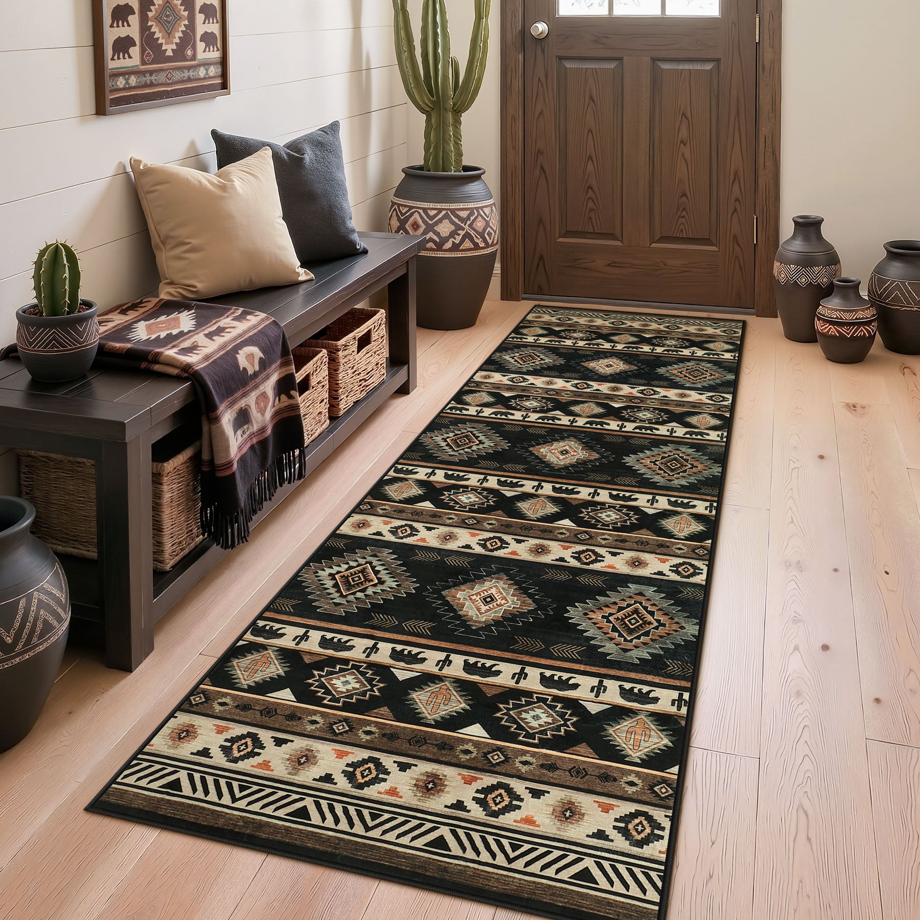 2.5x8/5x7 Boho Southwestern Area Rug, Soft Washable Non Skid Runners Rugs, Aztec Tribal Indoor Carpet for Home Decor