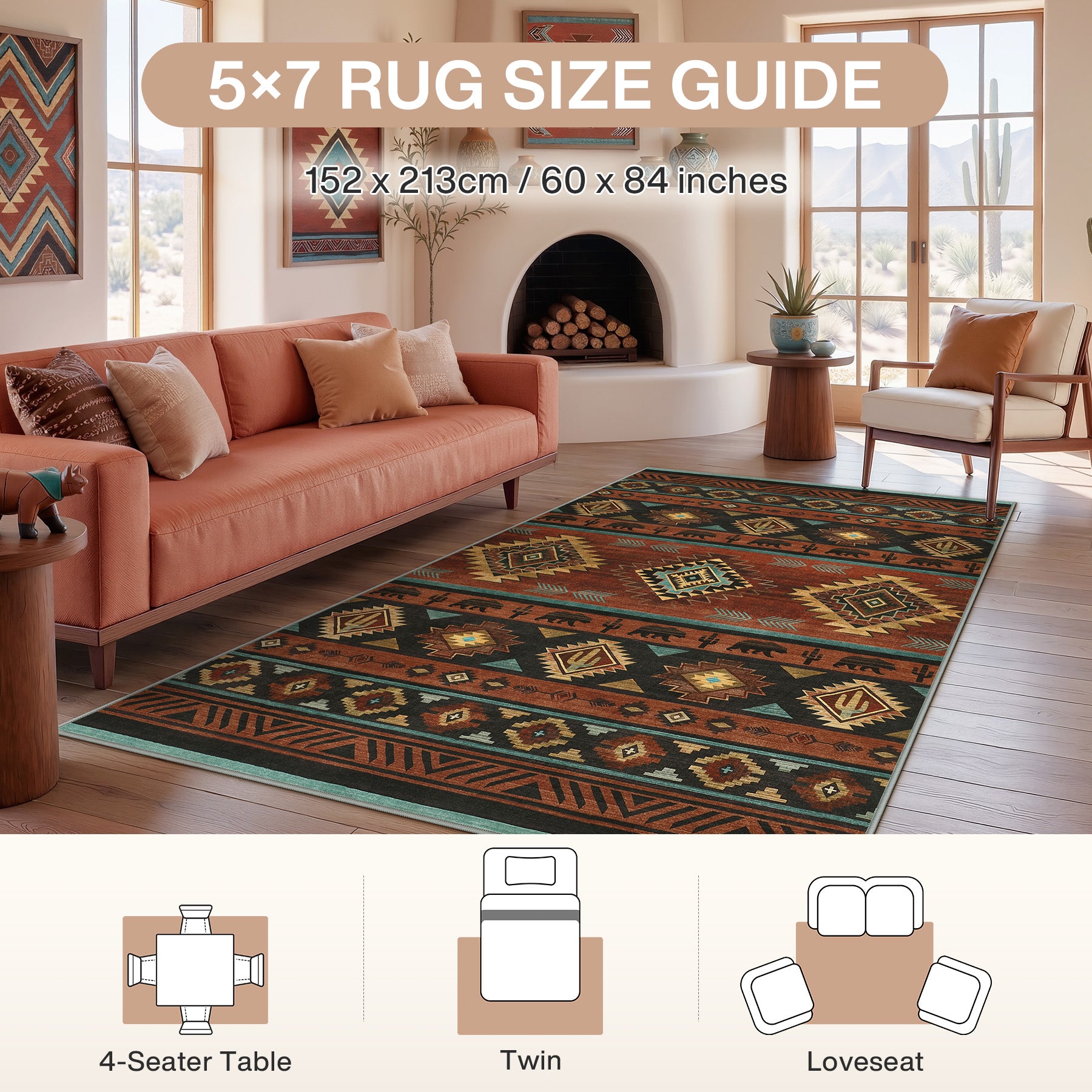 2.5x8/5x7 Boho Southwestern Area Rug, Soft Washable Non Skid Runners Rugs, Aztec Tribal Indoor Carpet for Home Decor