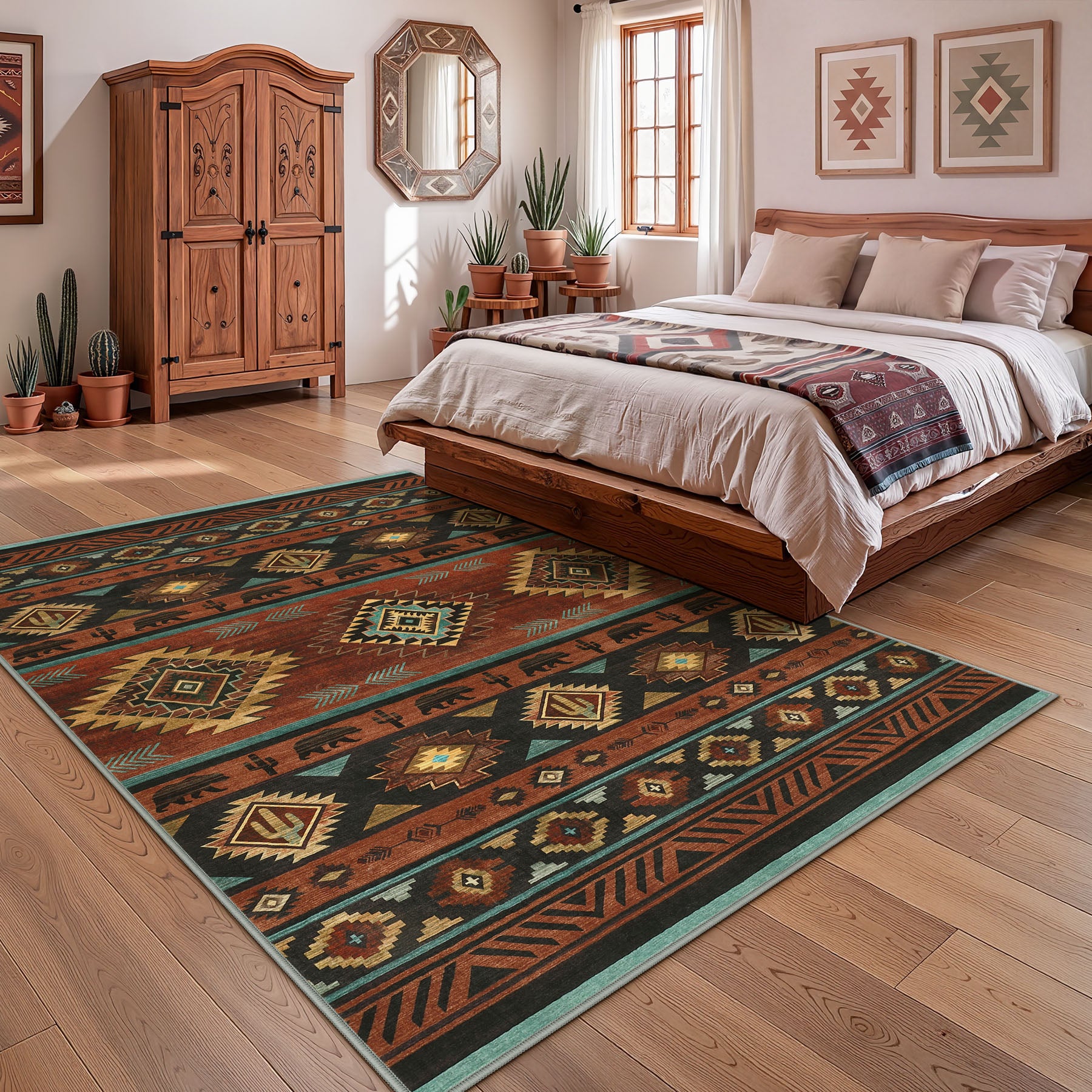 2.5x8/5x7 Boho Southwestern Area Rug, Soft Washable Non Skid Runners Rugs, Aztec Tribal Indoor Carpet for Home Decor