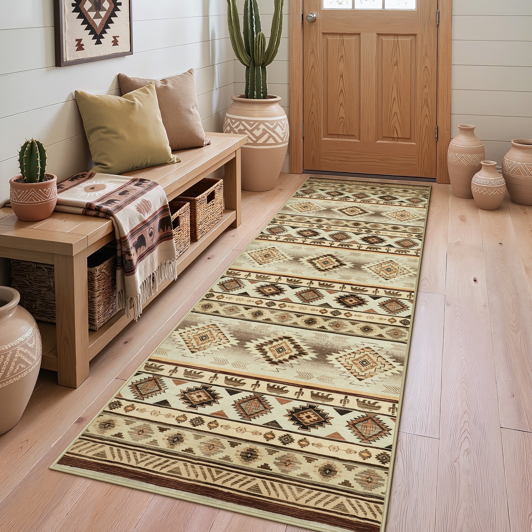 2.5x8/5x7 Boho Southwestern Area Rug, Soft Washable Non Skid Runners Rugs, Aztec Tribal Indoor Carpet for Home Decor