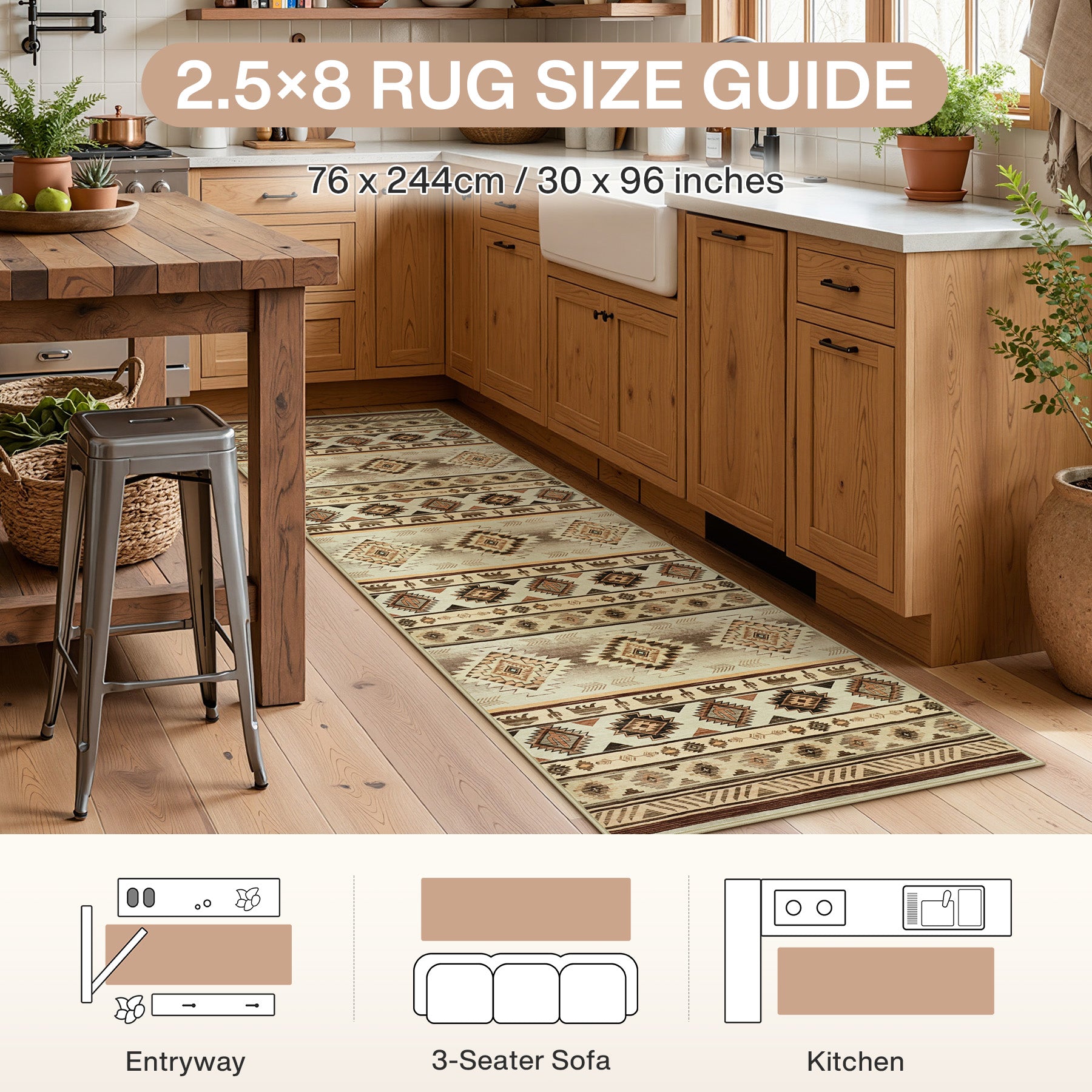 2.5x8/5x7 Boho Southwestern Area Rug, Soft Washable Non Skid Runners Rugs, Aztec Tribal Indoor Carpet for Home Decor