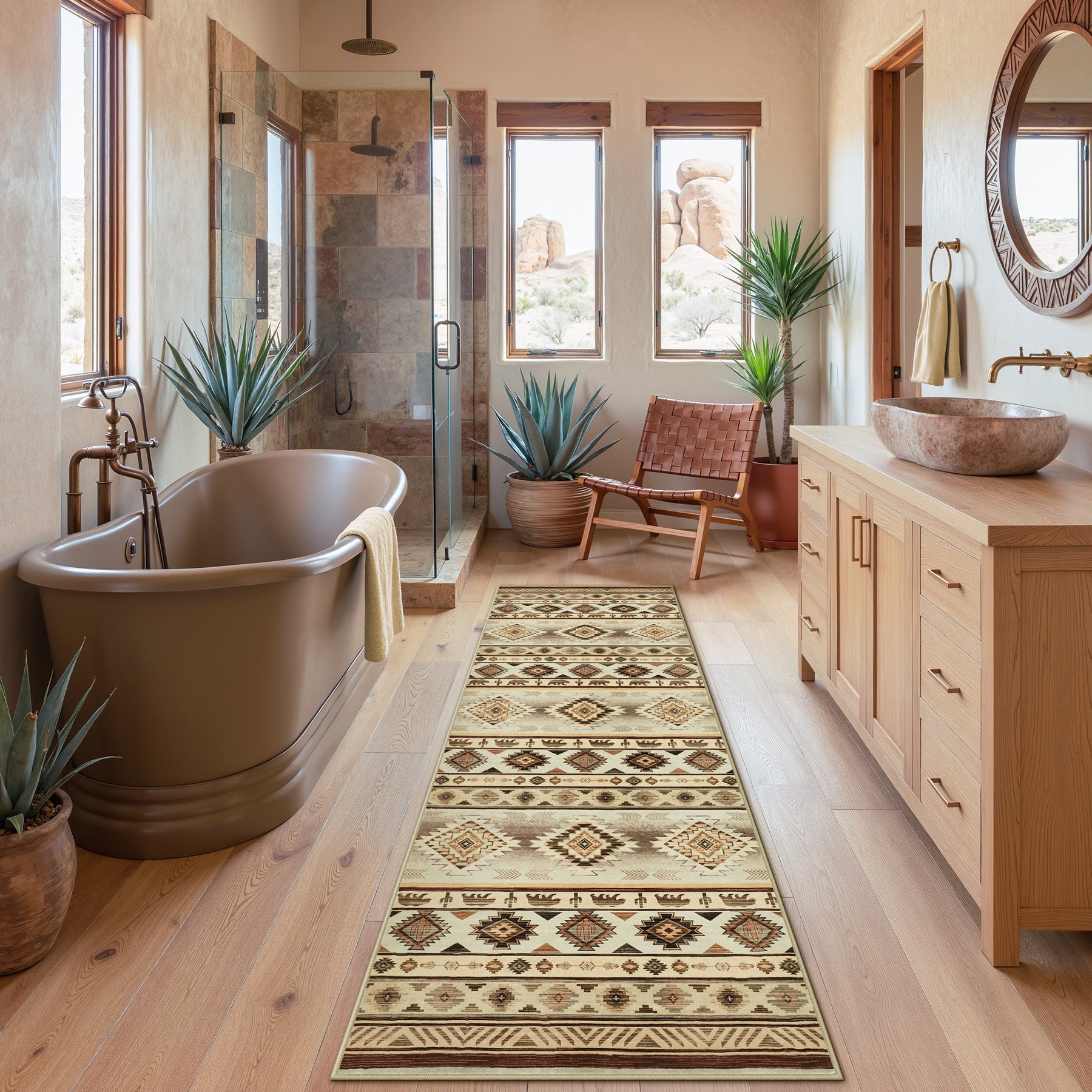 2.5x8/5x7 Boho Southwestern Area Rug, Soft Washable Non Skid Runners Rugs, Aztec Tribal Indoor Carpet for Home Decor