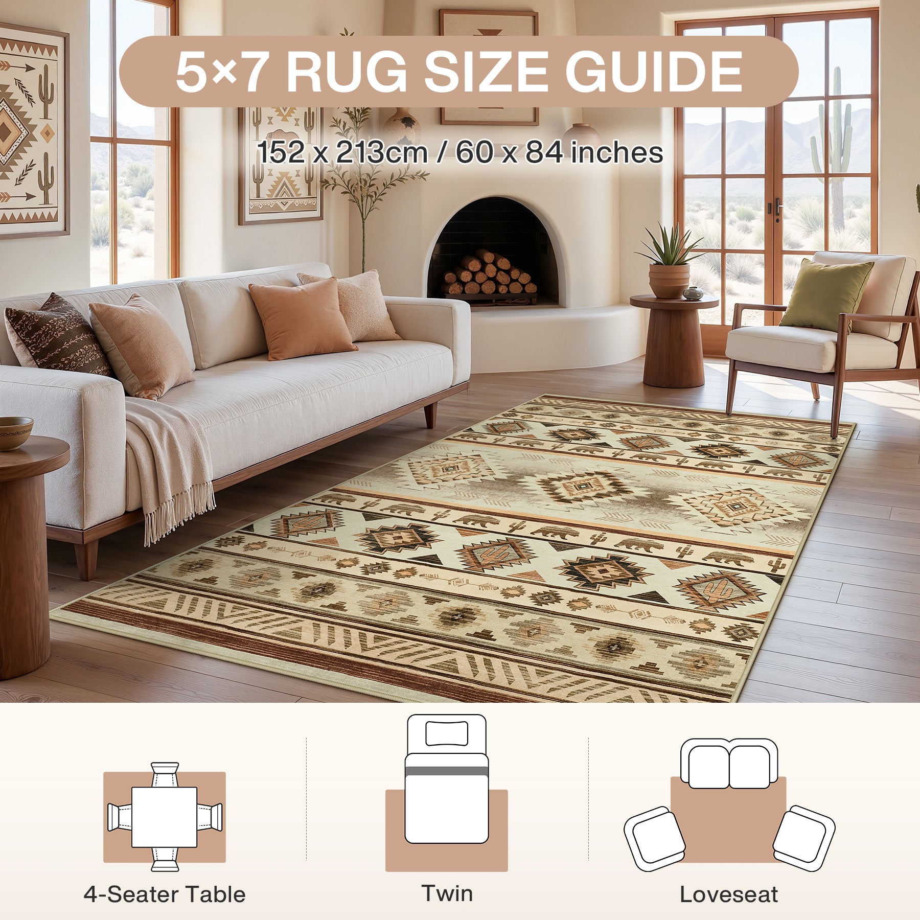 2.5x8/5x7 Boho Southwestern Area Rug, Soft Washable Non Skid Runners Rugs, Aztec Tribal Indoor Carpet for Home Decor
