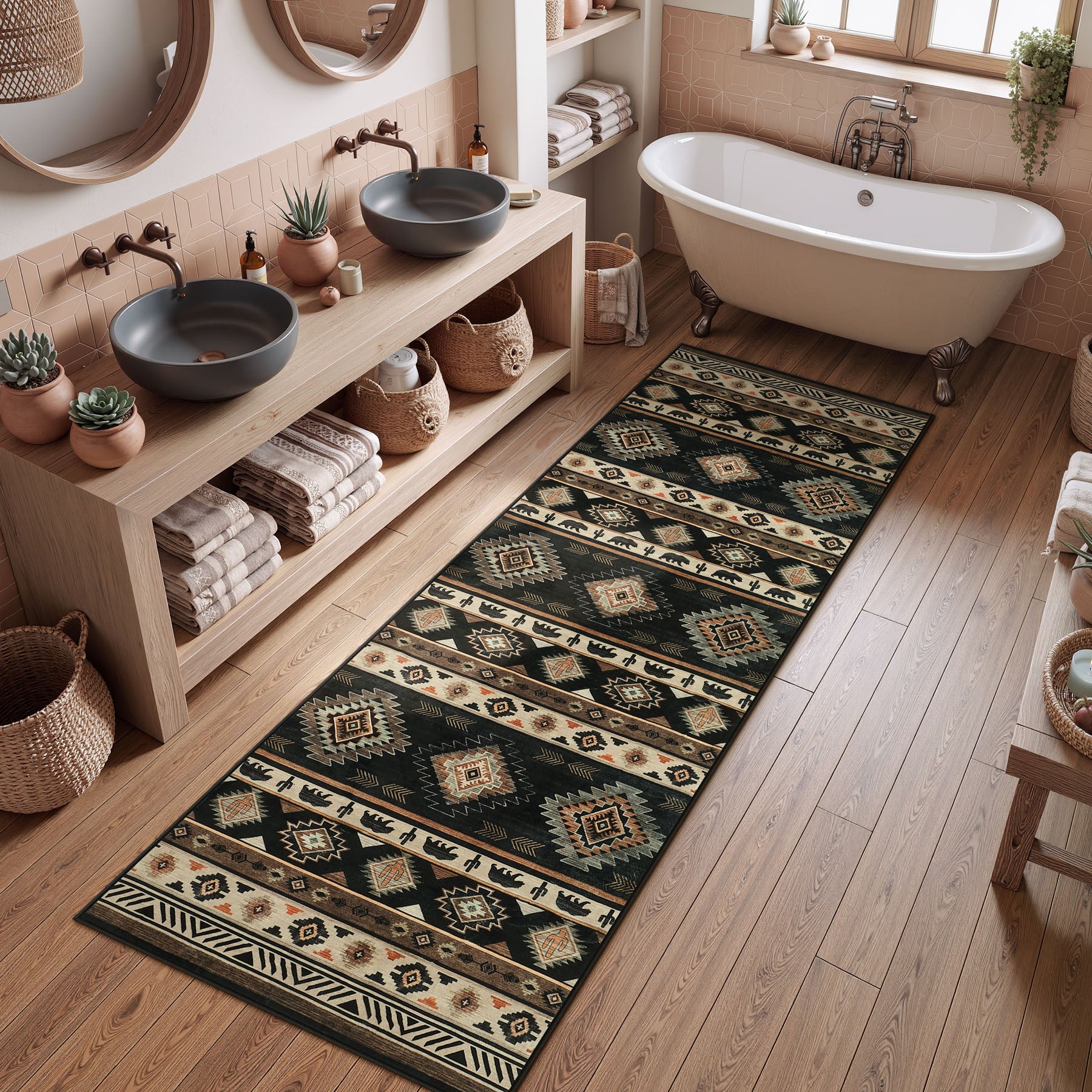2.5x8/5x7 Boho Southwestern Area Rug, Soft Washable Non Skid Runners Rugs, Aztec Tribal Indoor Carpet for Home Decor