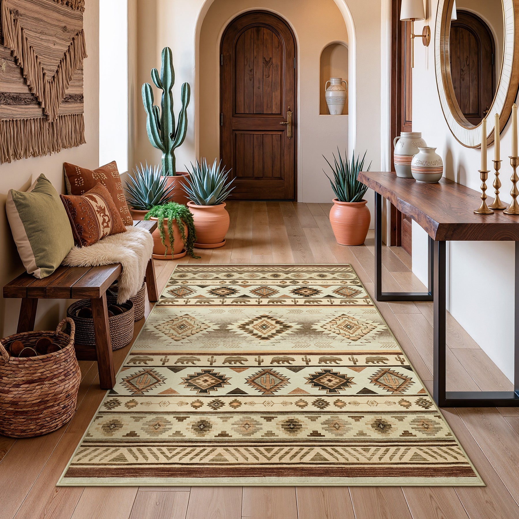 2.5x8/5x7 Boho Southwestern Area Rug, Soft Washable Non Skid Runners Rugs, Aztec Tribal Indoor Carpet for Home Decor