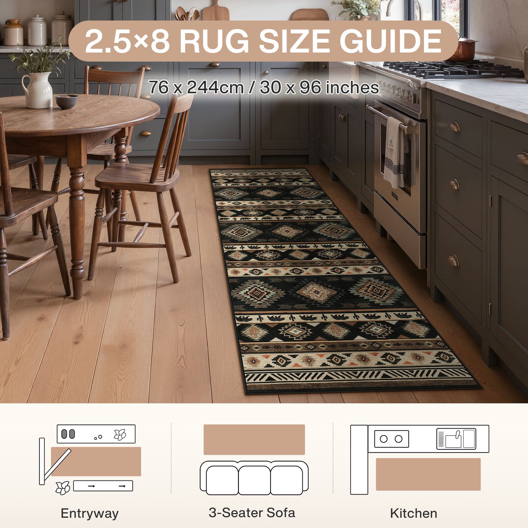 2.5x8/5x7 Boho Southwestern Area Rug, Soft Washable Non Skid Runners Rugs, Aztec Tribal Indoor Carpet for Home Decor