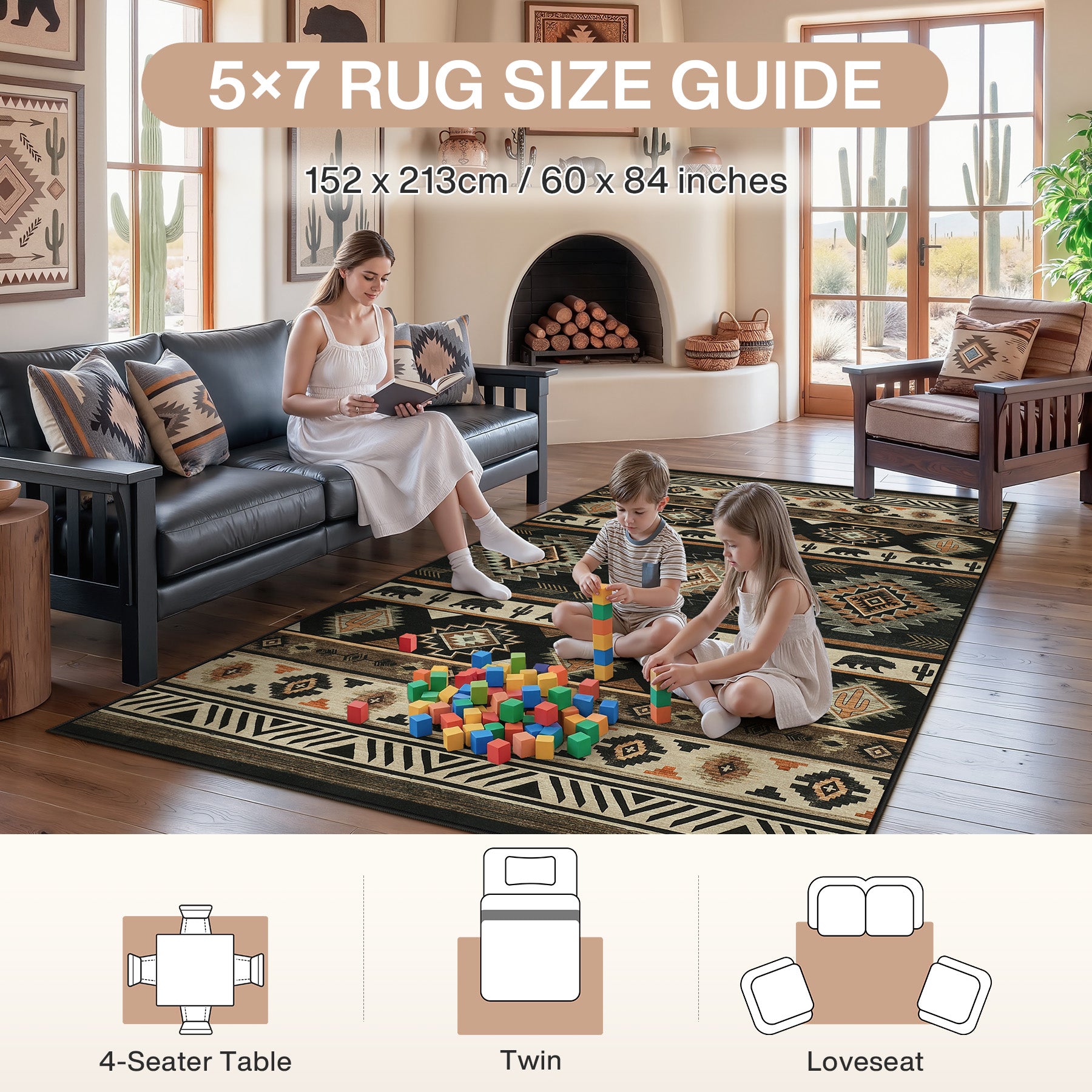 2.5x8/5x7 Boho Southwestern Area Rug, Soft Washable Non Skid Runners Rugs, Aztec Tribal Indoor Carpet for Home Decor