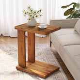 C-Shaped End Table, Wood 2-Tier Side Table Bedside Nightstand 3