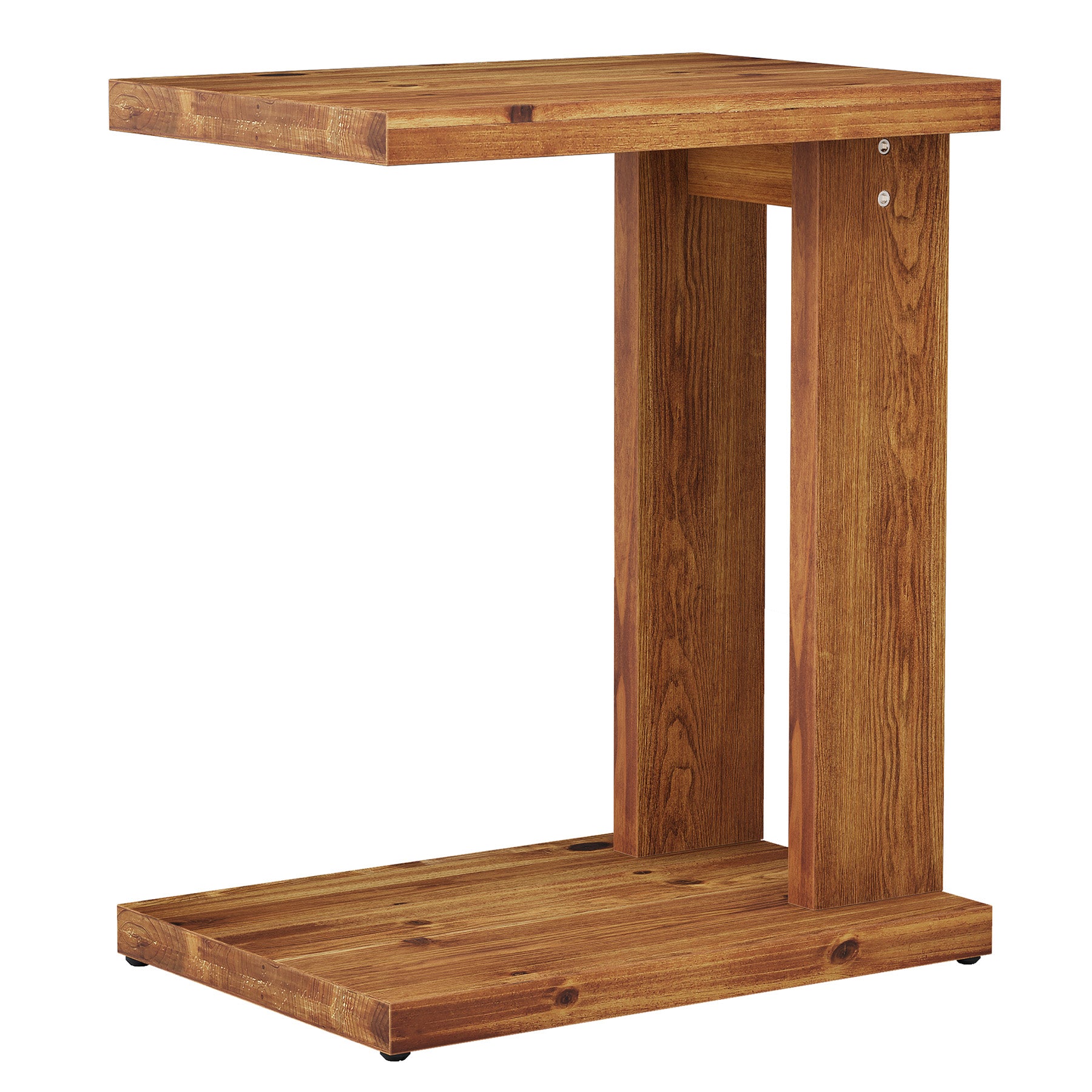 C-Shaped End Table, Wood 2-Tier Side Table Bedside Nightstand