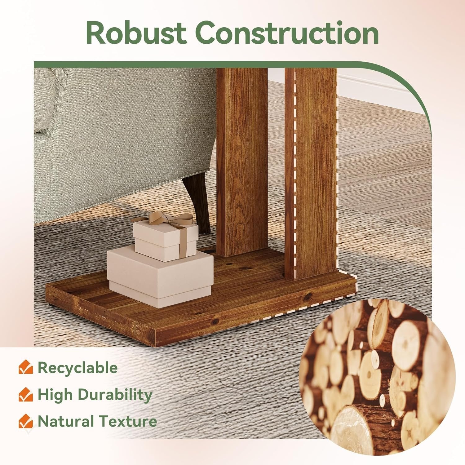 C-Shaped End Table, Wood 2-Tier Side Table Bedside Nightstand