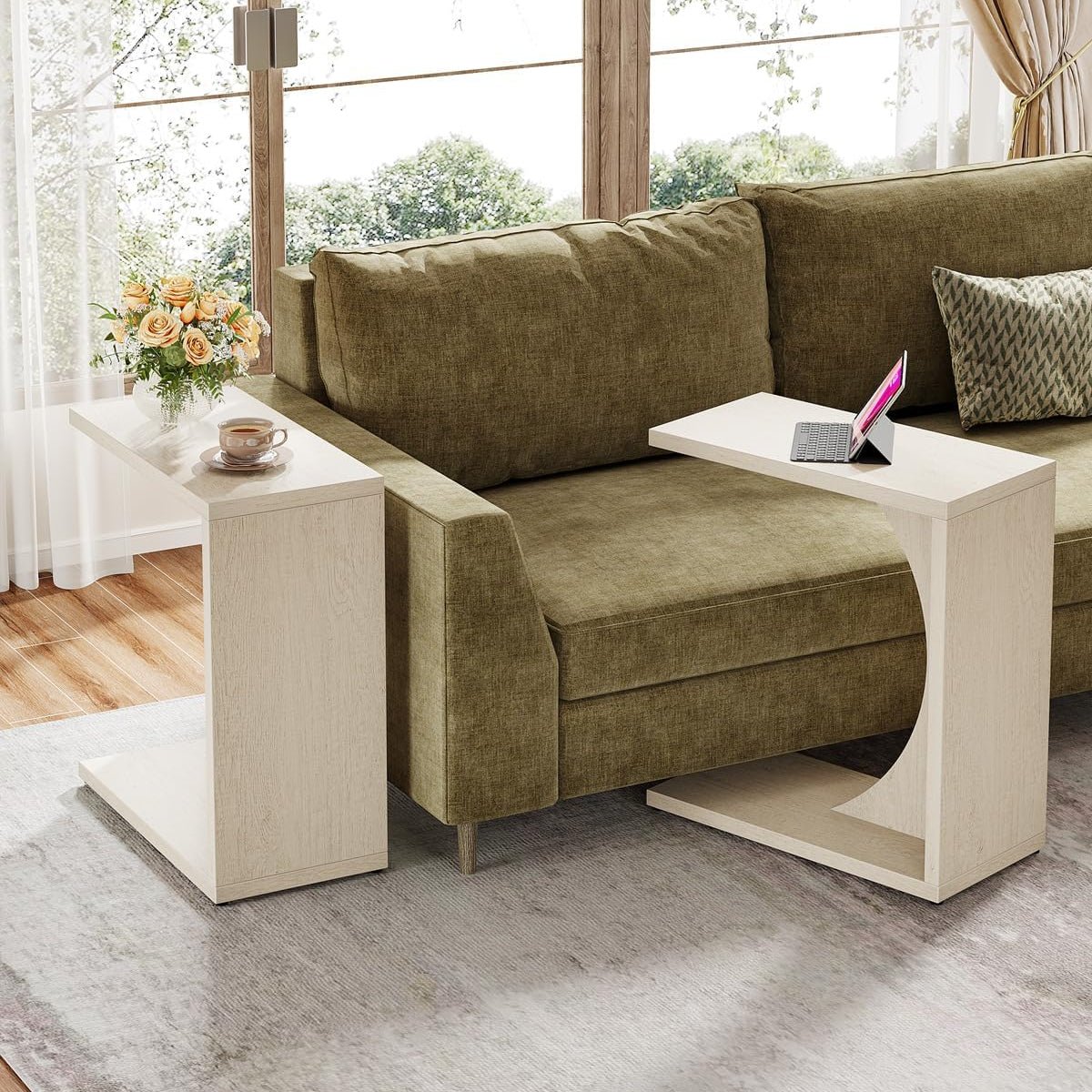 C-Shaped End Table for Couch, Small Sofa Side Table Nightstand