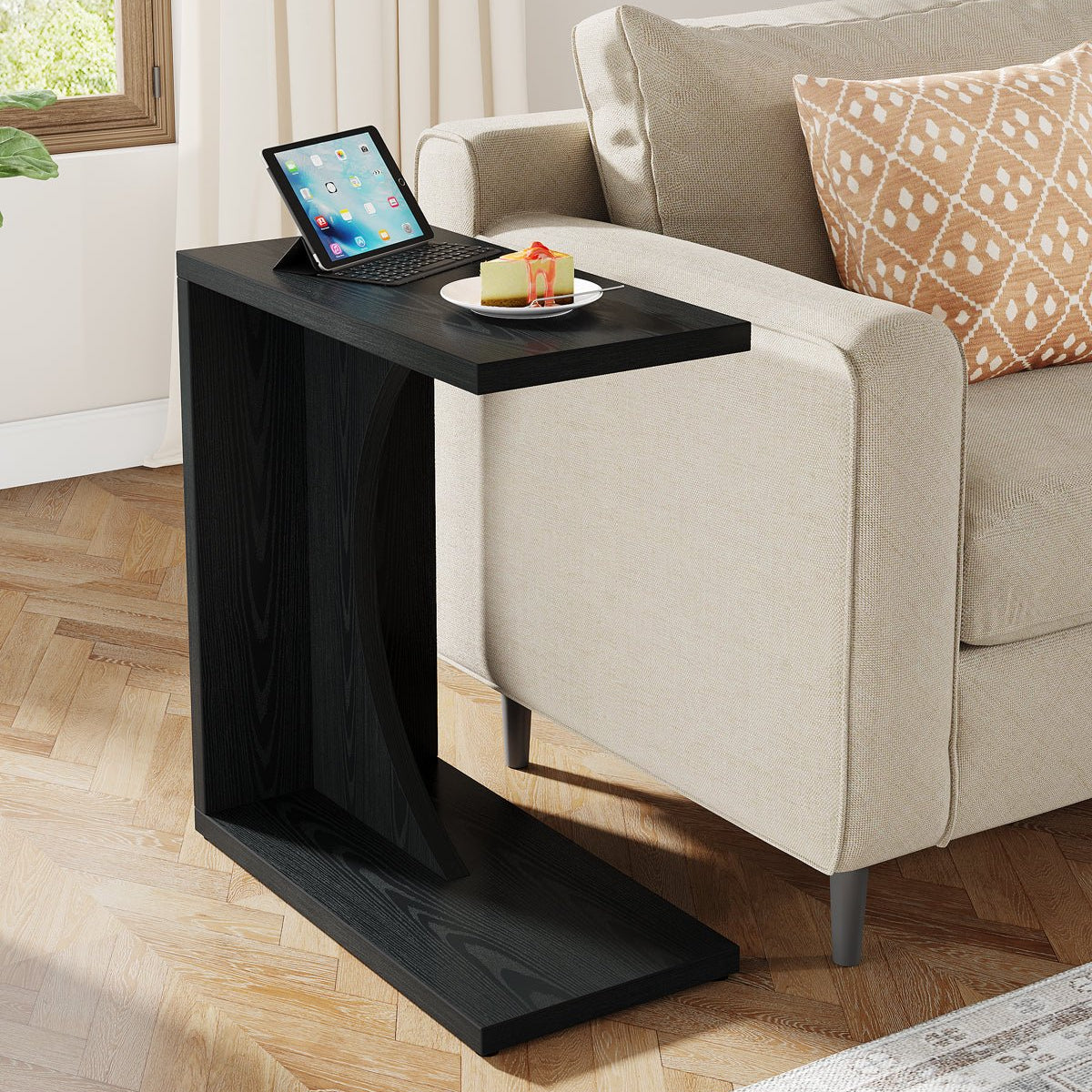 C-Shaped End Table for Couch, Small Sofa Side Table Nightstand