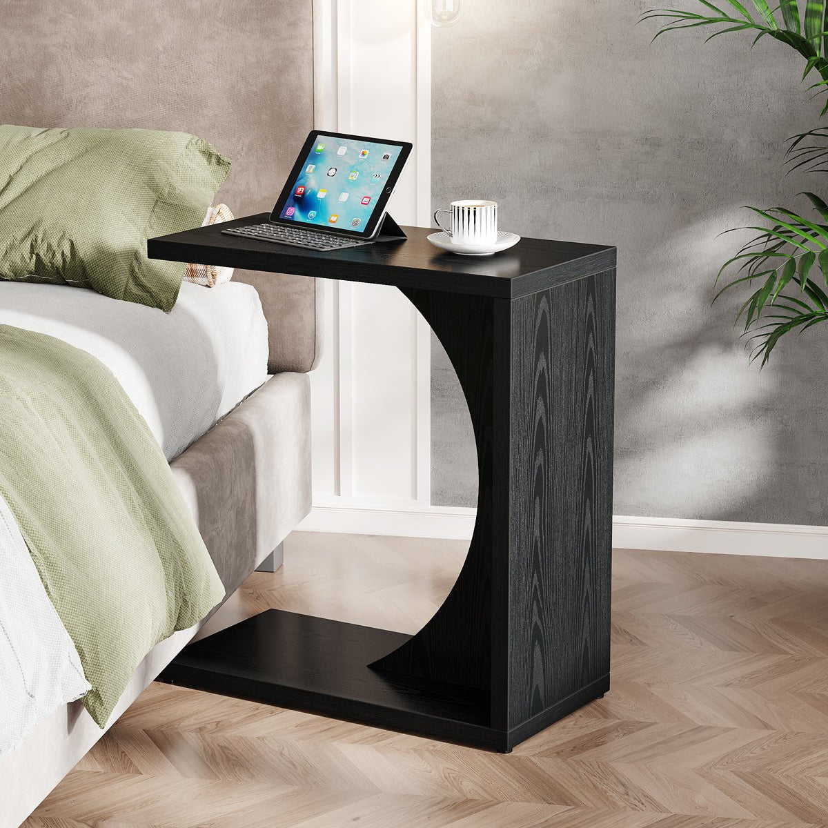 C-Shaped End Table for Couch, Small Sofa Side Table Nightstand