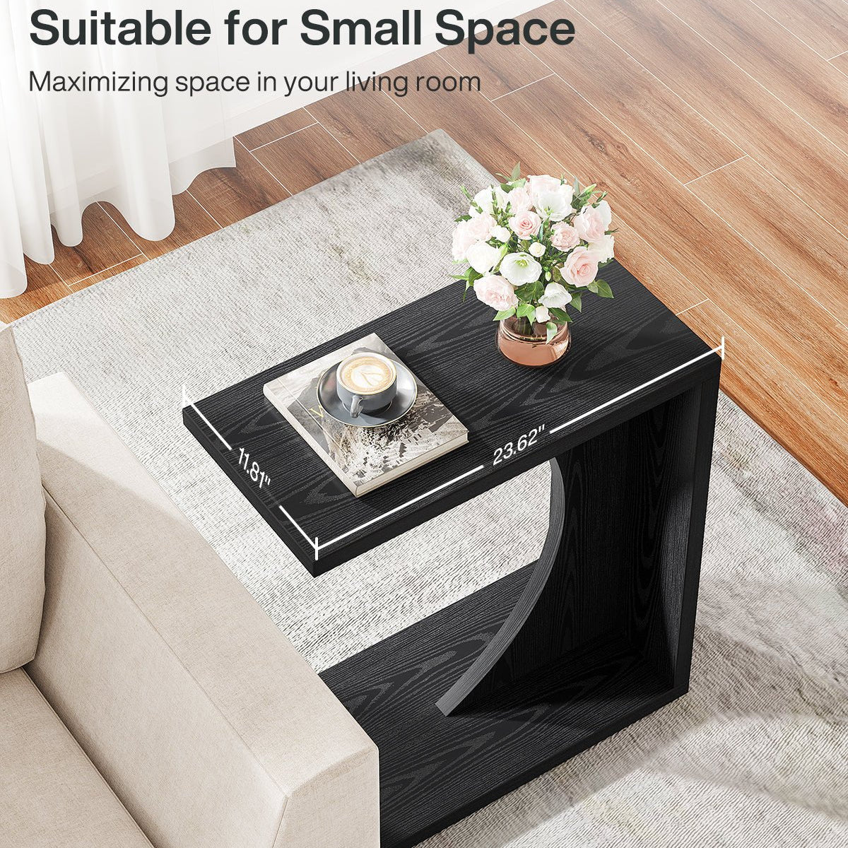 C-Shaped End Table for Couch, Small Sofa Side Table Nightstand