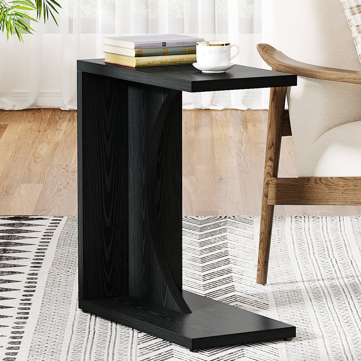 C-Shaped End Table for Couch, Small Sofa Side Table Nightstand