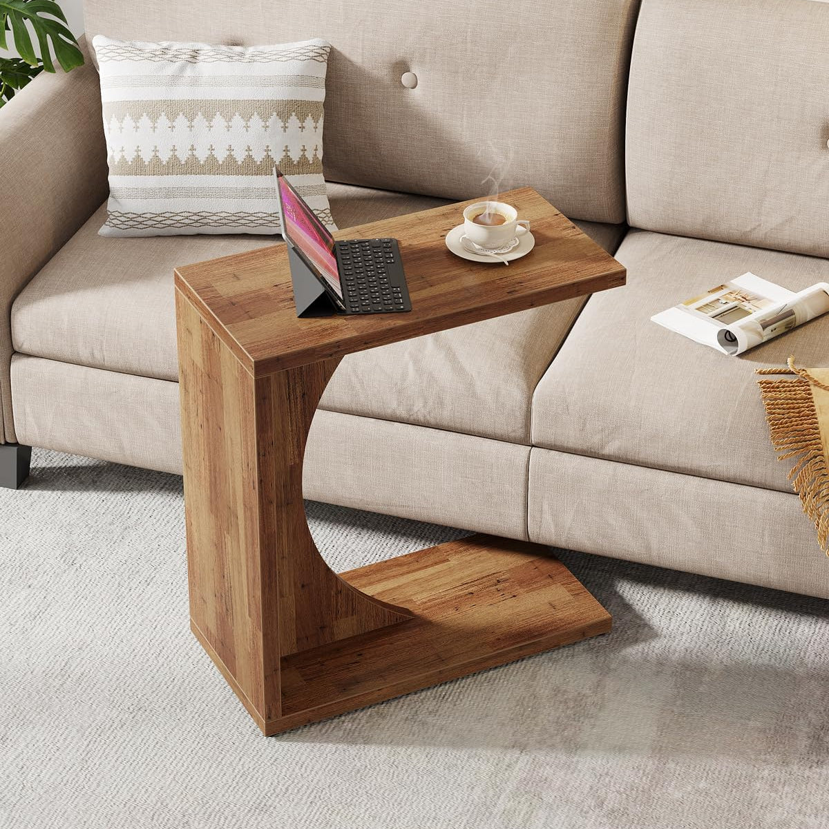 C-Shaped End Table for Couch, Small Sofa Side Table Nightstand
