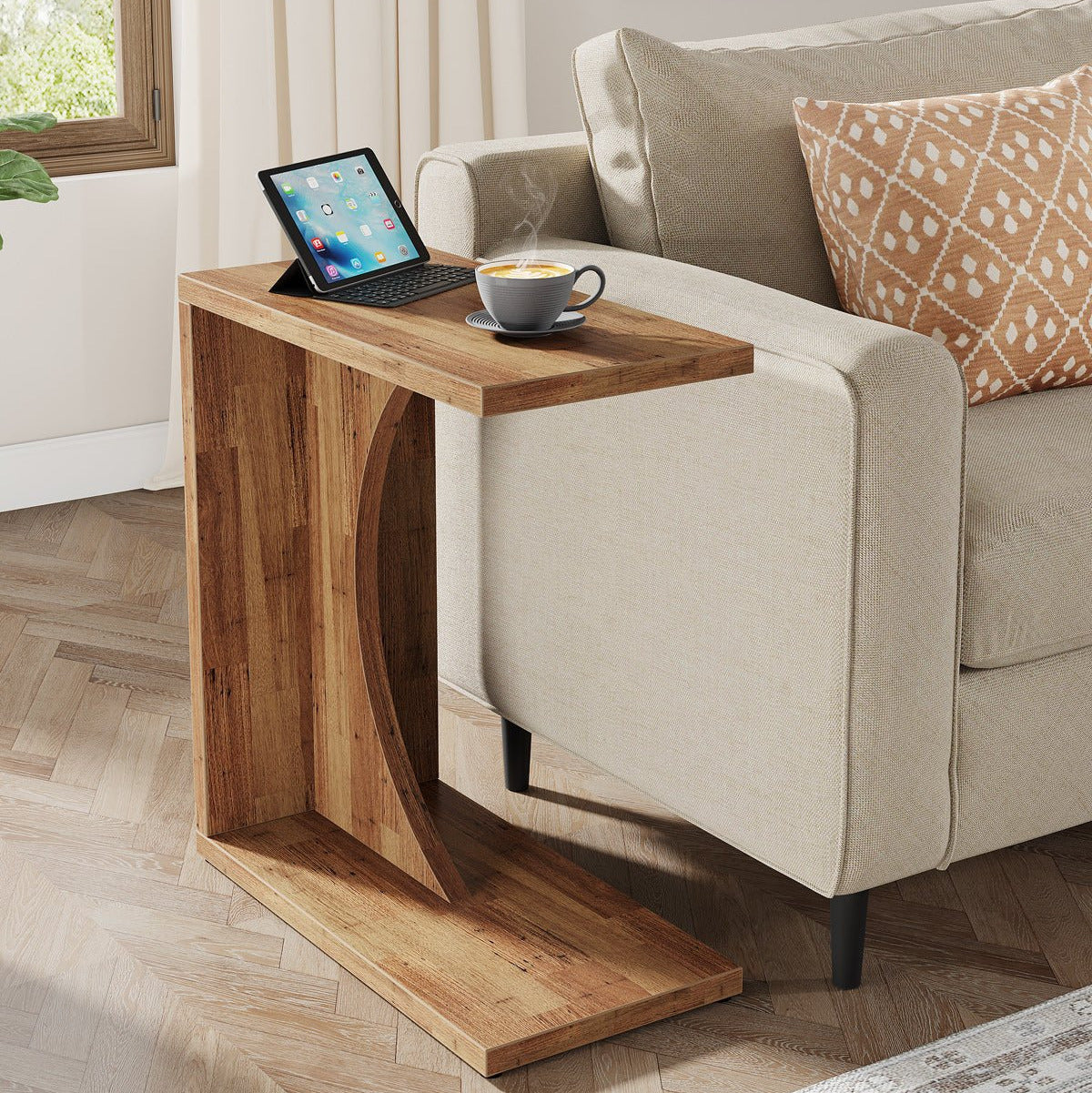 C-Shaped End Table for Couch, Small Sofa Side Table Nightstand