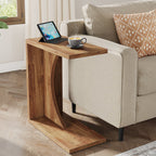C-Shaped End Table for Couch, Small Sofa Side Table Nightstand#color_walnut brown