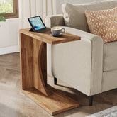 C-Shaped End Table for Couch, Small Sofa Side Table Nightstand#color_walnut brown 3