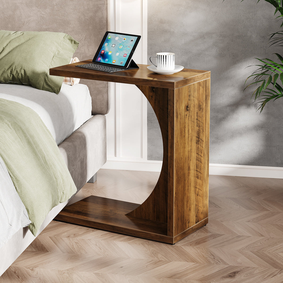 C-Shaped End Table for Couch, Small Sofa Side Table Nightstand