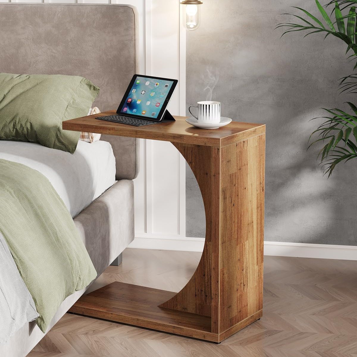 C-Shaped End Table for Couch, Small Sofa Side Table Nightstand