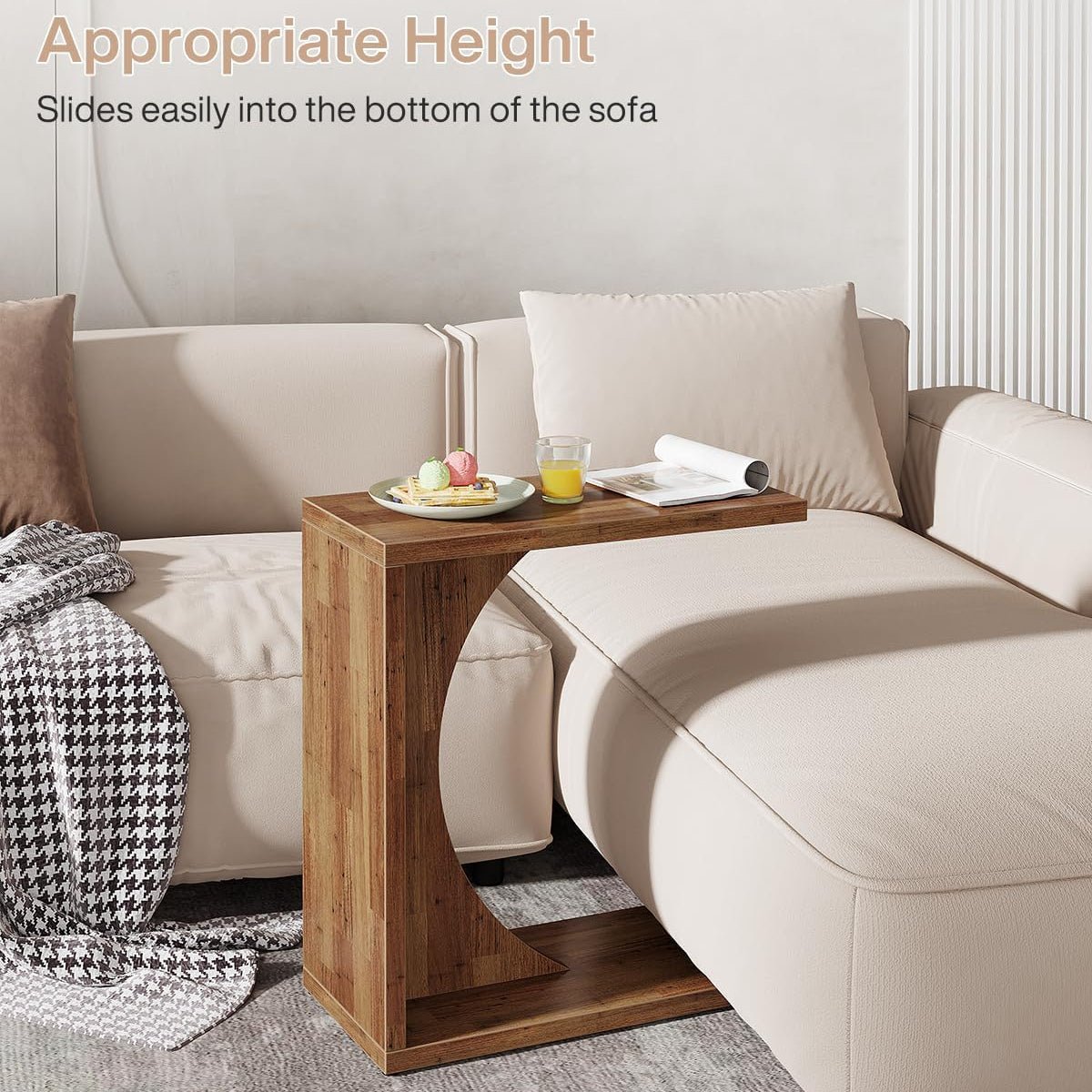 C-Shaped End Table for Couch, Small Sofa Side Table Nightstand