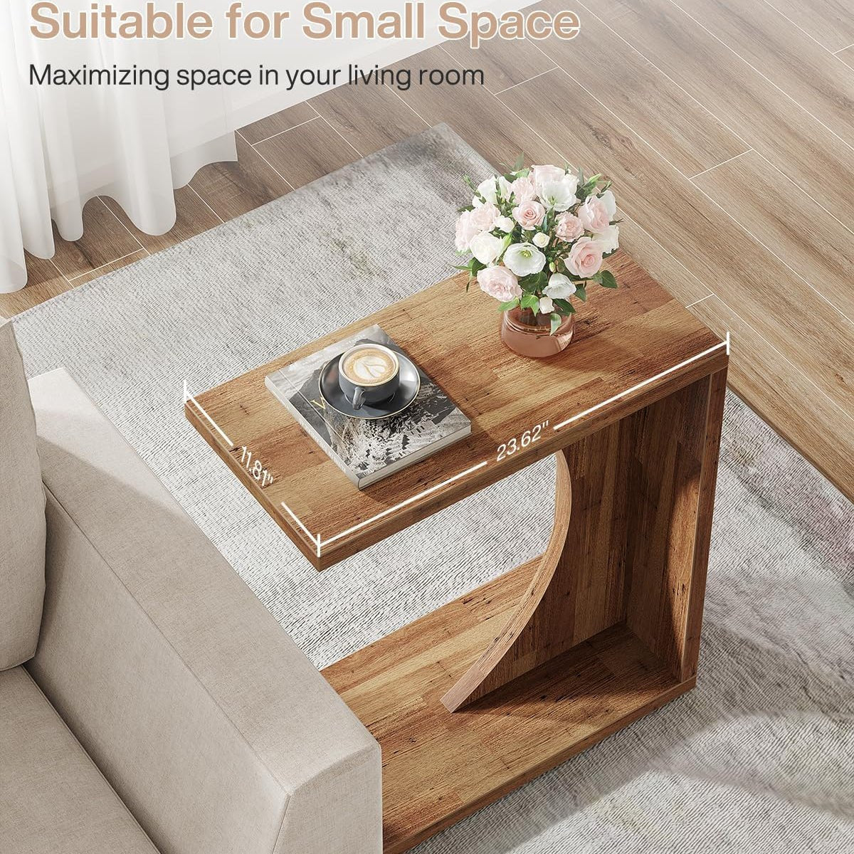 C-Shaped End Table for Couch, Small Sofa Side Table Nightstand