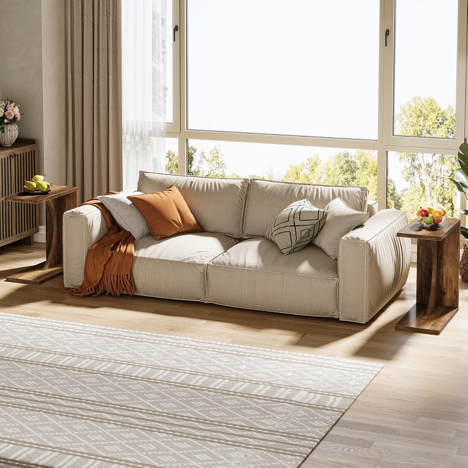 C-Shaped End Table for Couch, Small Sofa Side Table Nightstand