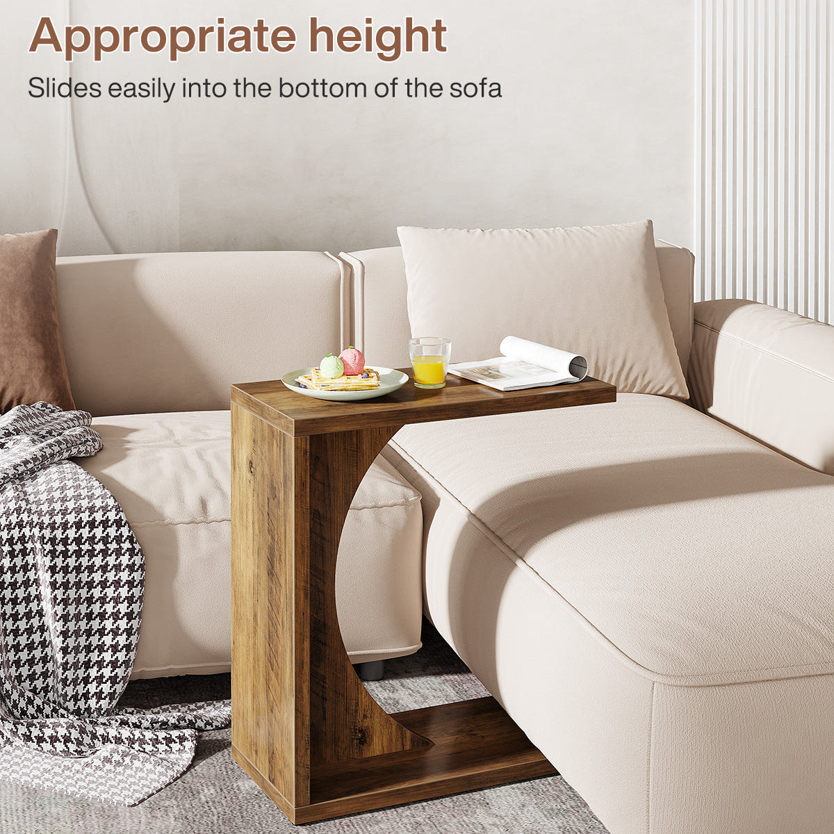 C-Shaped End Table for Couch, Small Sofa Side Table Nightstand