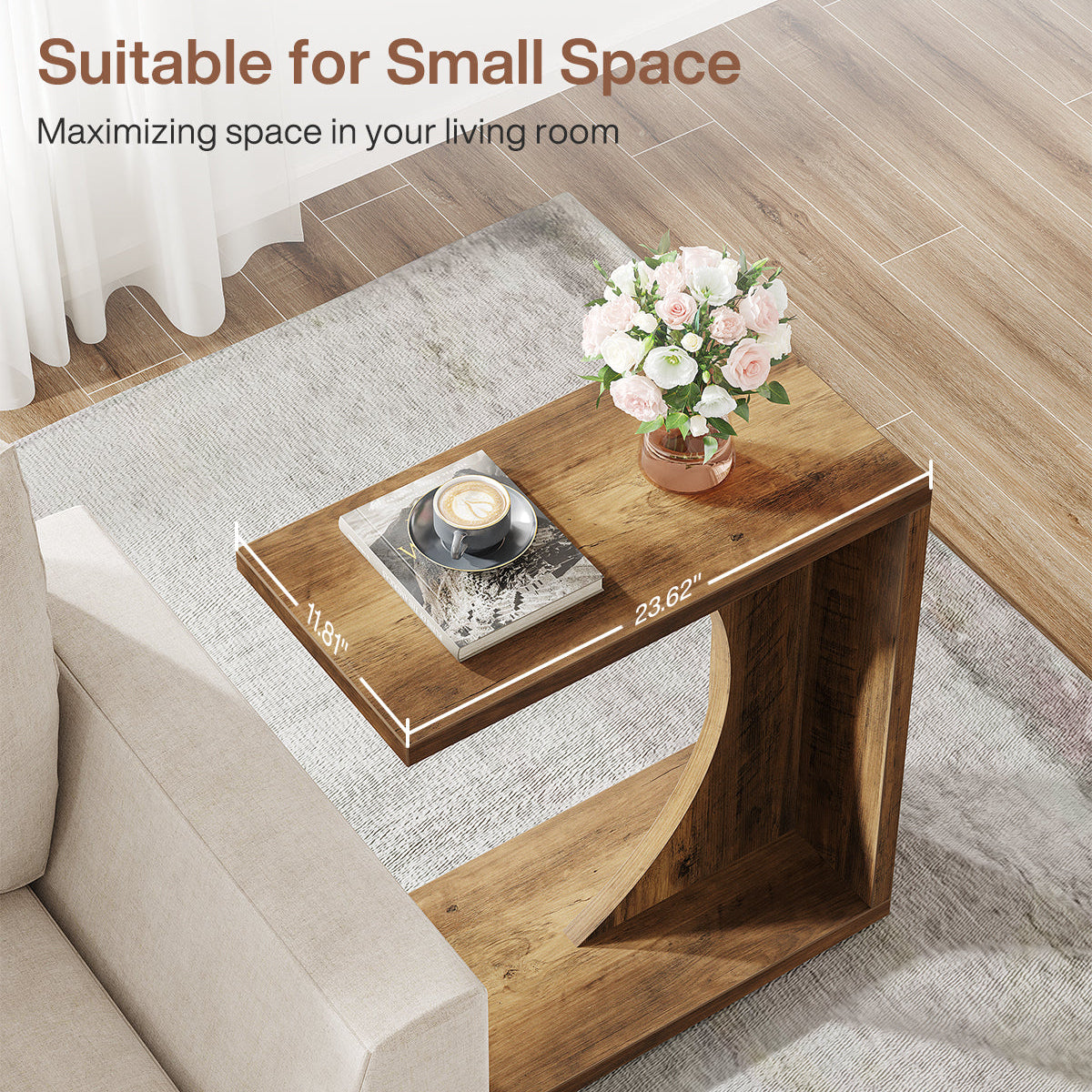 C-Shaped End Table for Couch, Small Sofa Side Table Nightstand