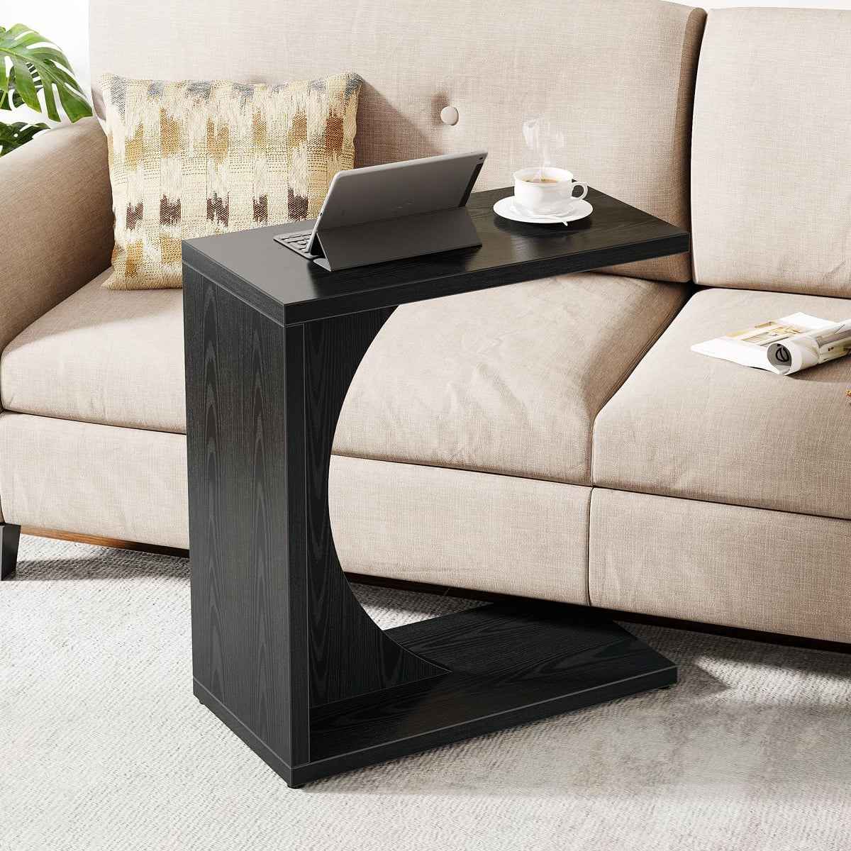 C-Shaped End Table for Couch, Small Sofa Side Table Nightstand