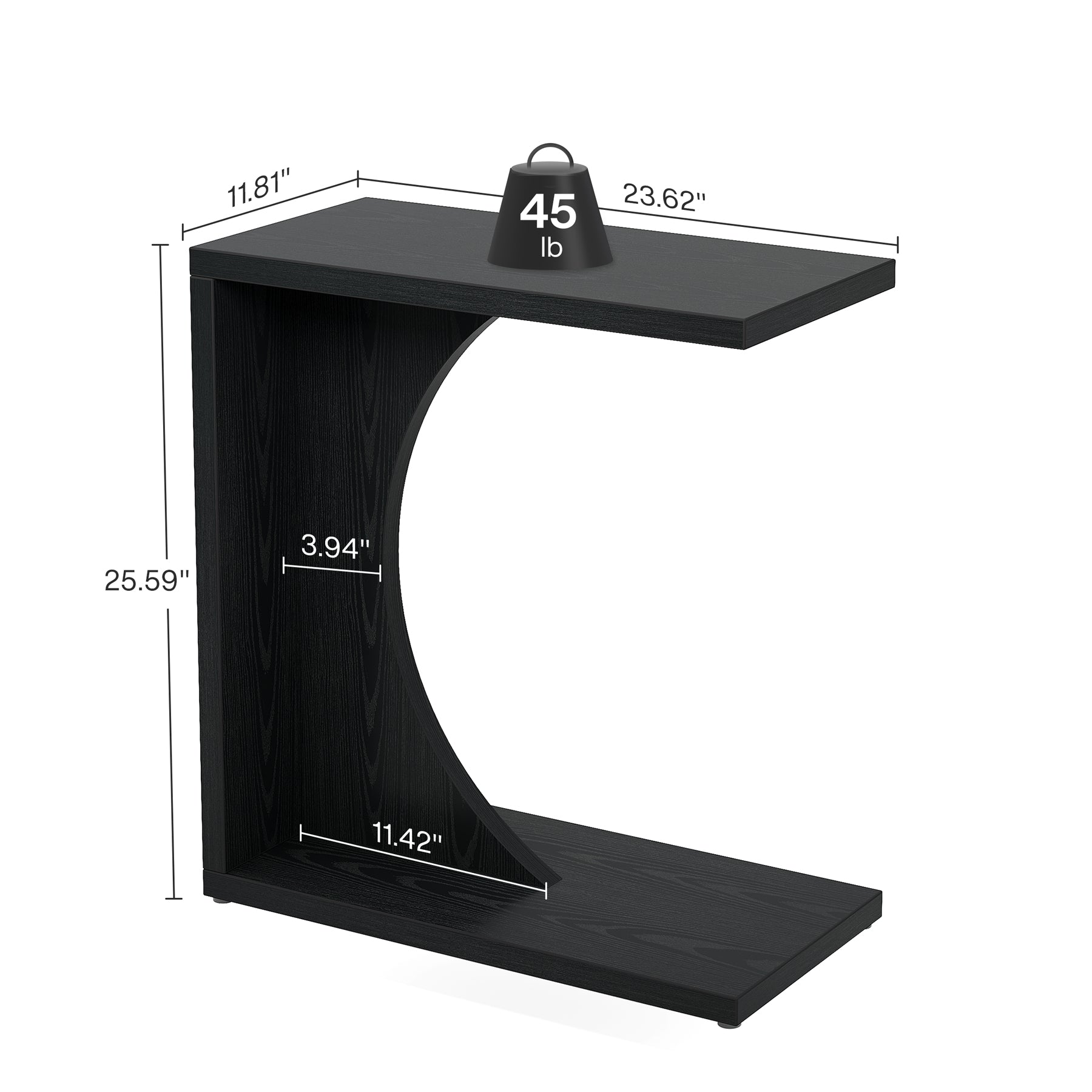 C-Shaped End Table for Couch, Small Sofa Side Table Nightstand