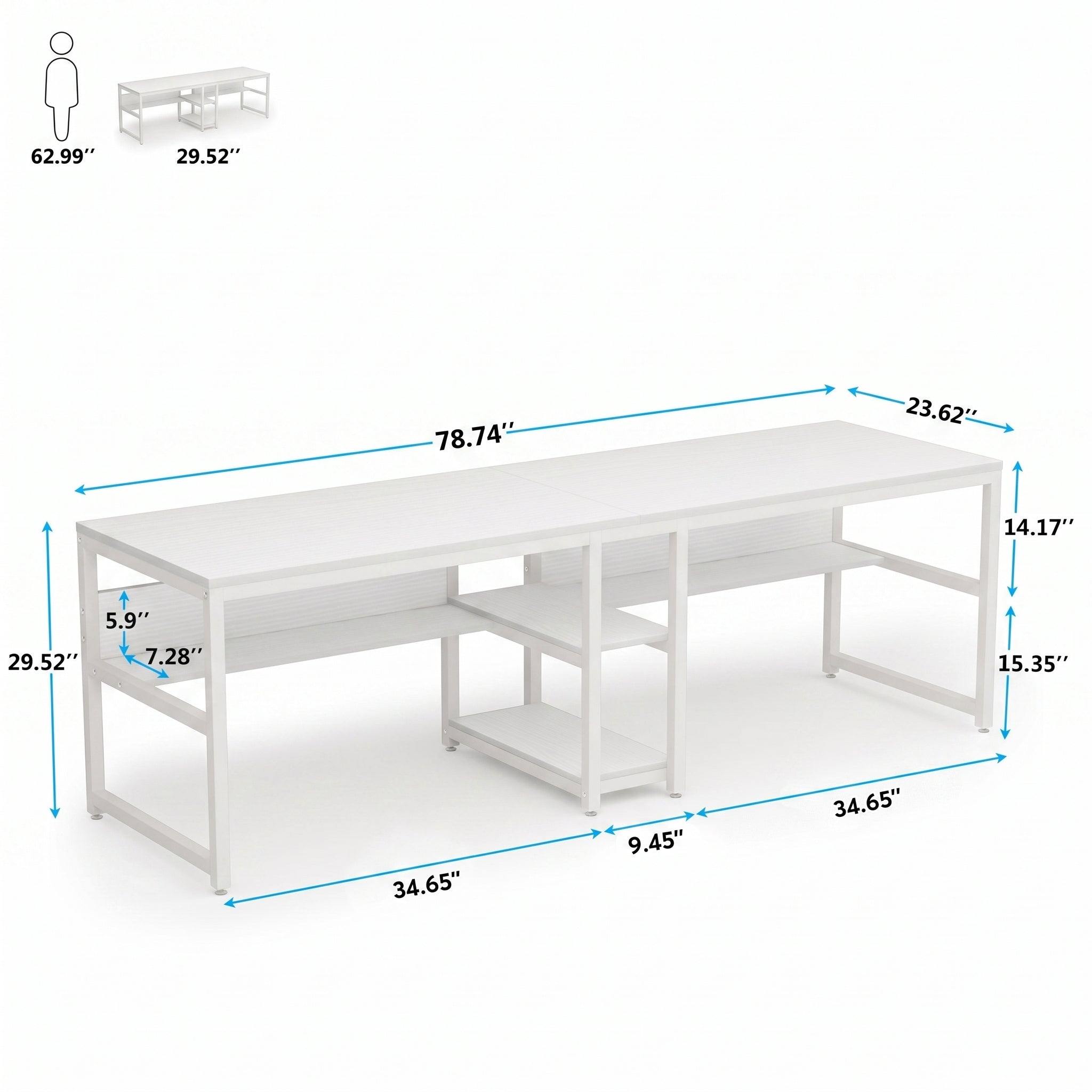78.7" Two Person Desk, Double Computer Desk with Bookshelf