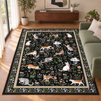 Cute Cat Floral Runner Rug Non-Slip Washable Soft Low-Pile Carpet