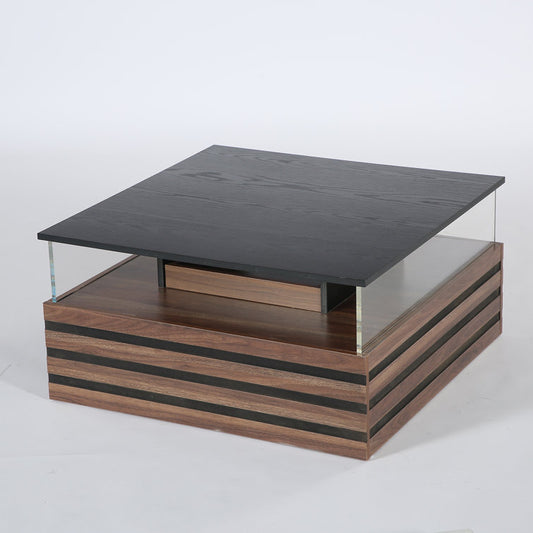 Square Coffee Table, Modern Center Table with LED Light