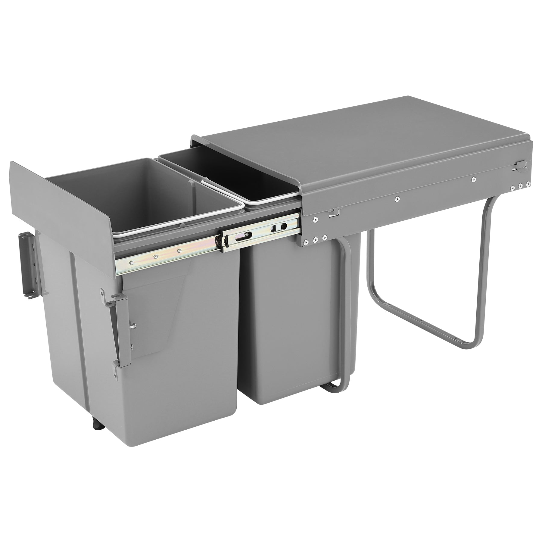 Double Pull Out Trash Can, Garbage for Under Kitchen Cabinets 44 Qt with Soft-Close Slides