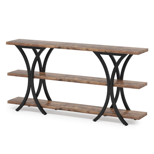 Console Table, Industrial Entryway Sofa Table with 3-Tier Shelves Tribesigns