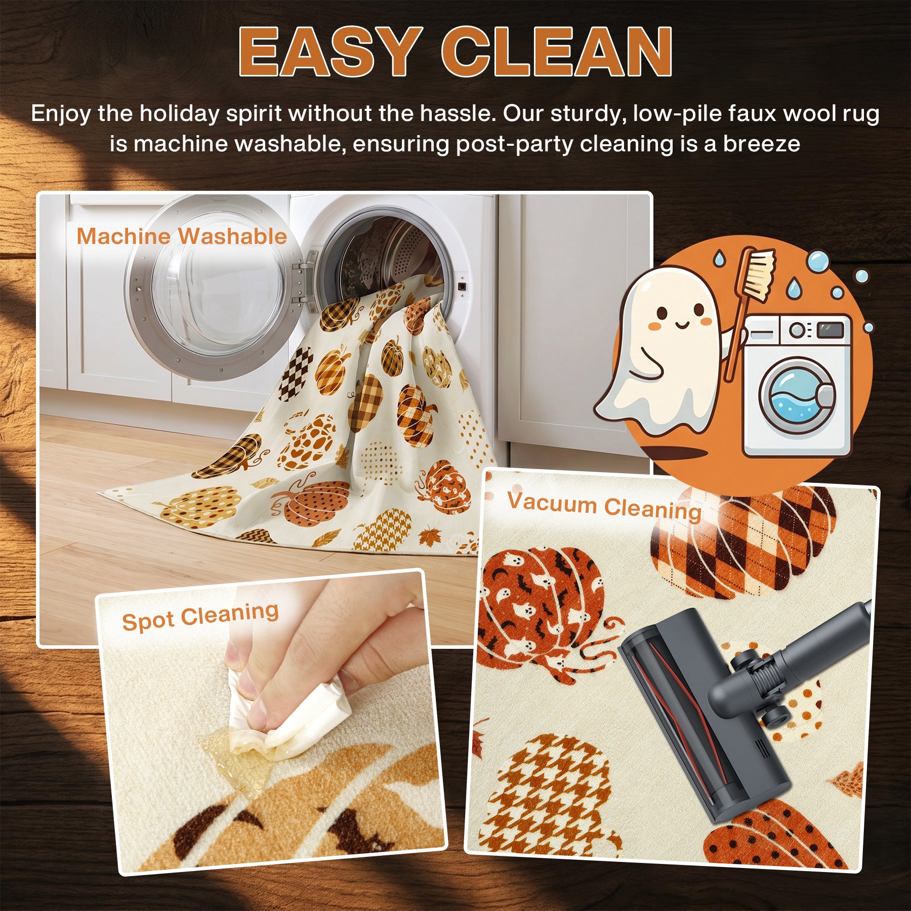 Multiple Sizes Fall Pumpkin Area Rug, Rectangular Washable Non-Slip Halloween Farmhouse Runner Rug