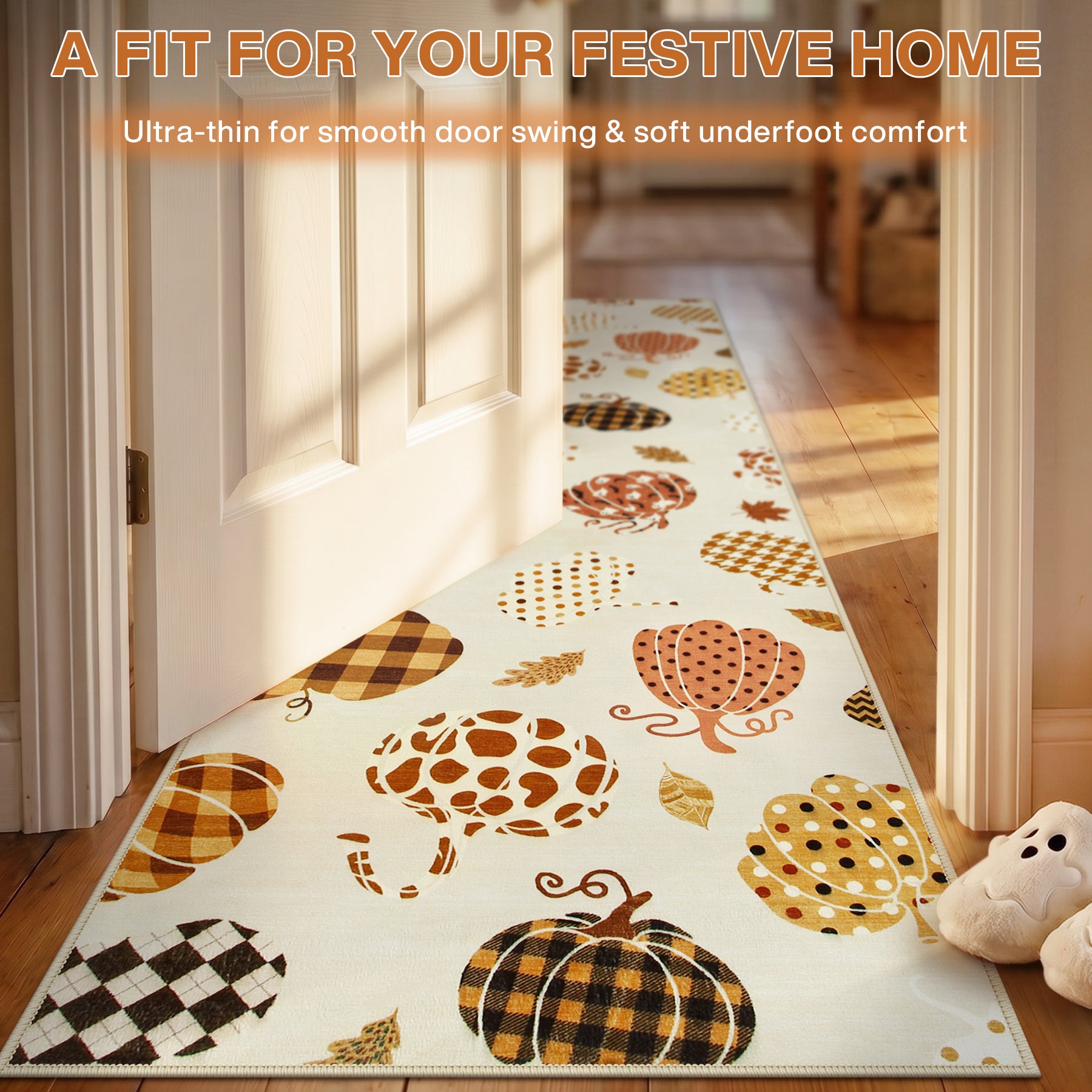 Multiple Sizes Fall Pumpkin Area Rug, Rectangular Washable Non-Slip Halloween Farmhouse Runner Rug