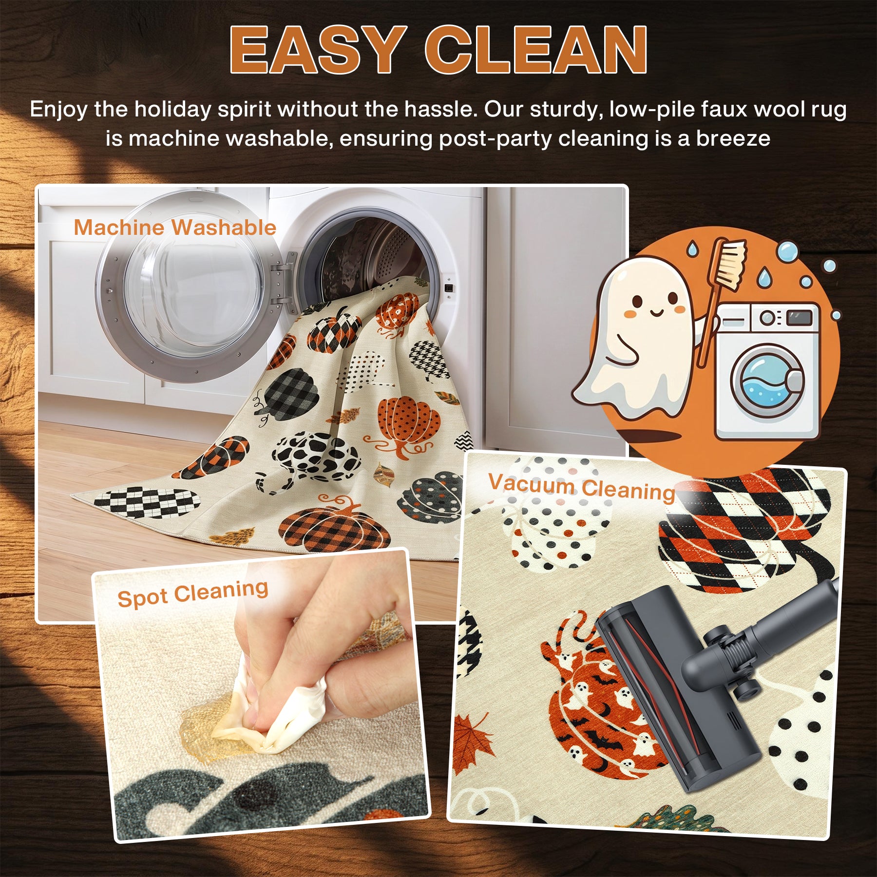 Multiple Sizes Fall Pumpkin Area Rug, Rectangular Washable Non-Slip Halloween Farmhouse Runner Rug