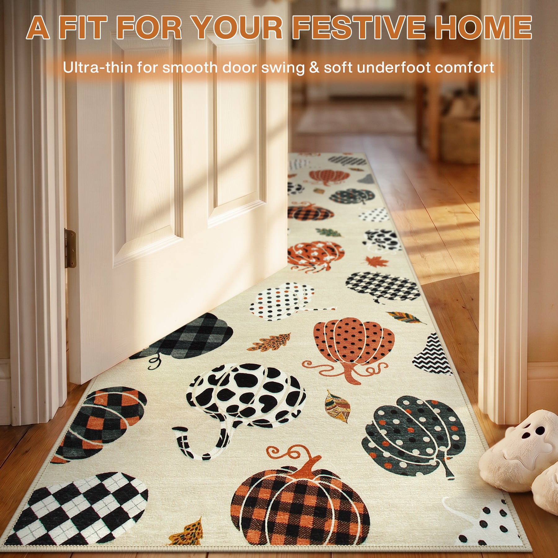 Multiple Sizes Fall Pumpkin Area Rug, Rectangular Washable Non-Slip Halloween Farmhouse Runner Rug