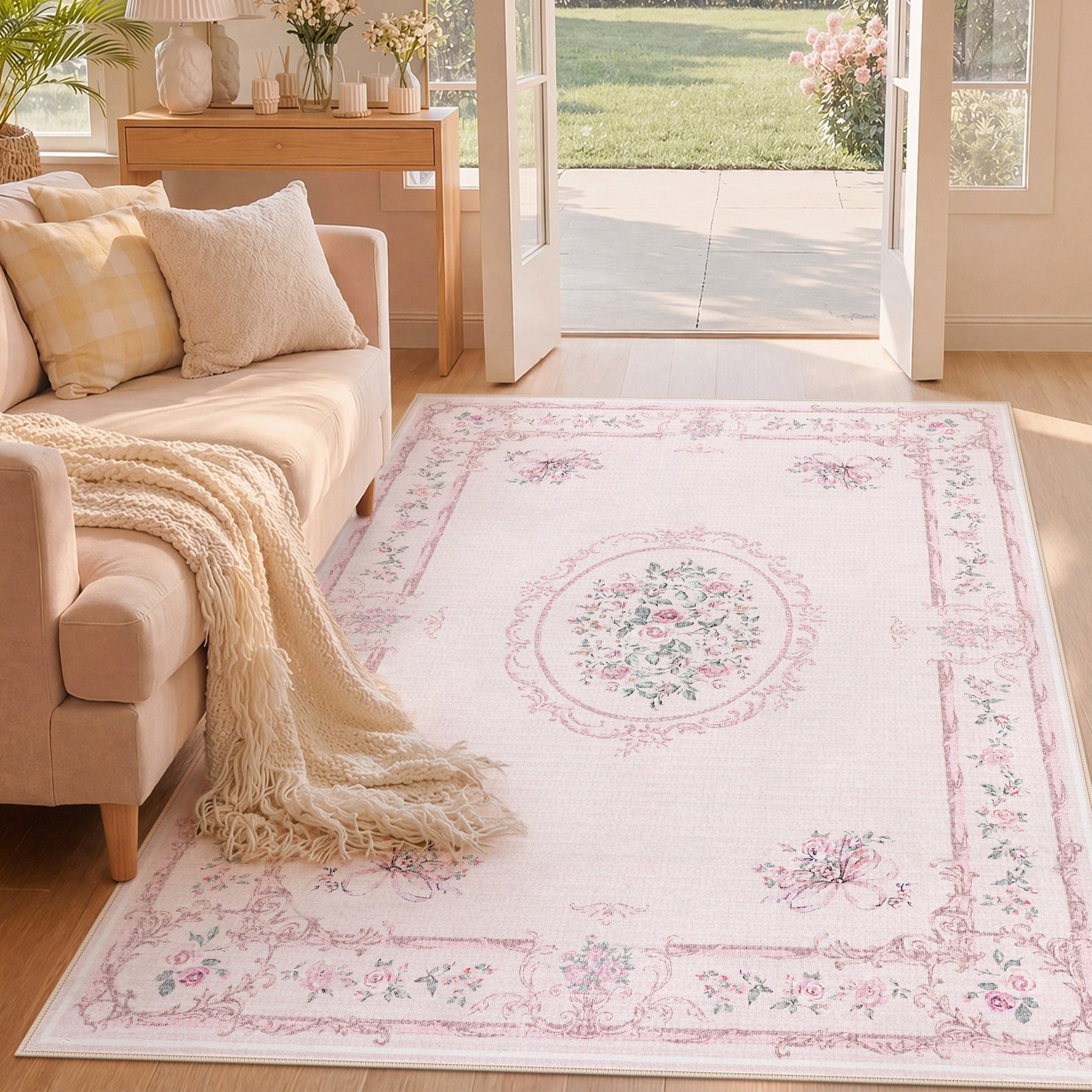 5x7 Floral Boho Vintage Area Rug#Color_Pink